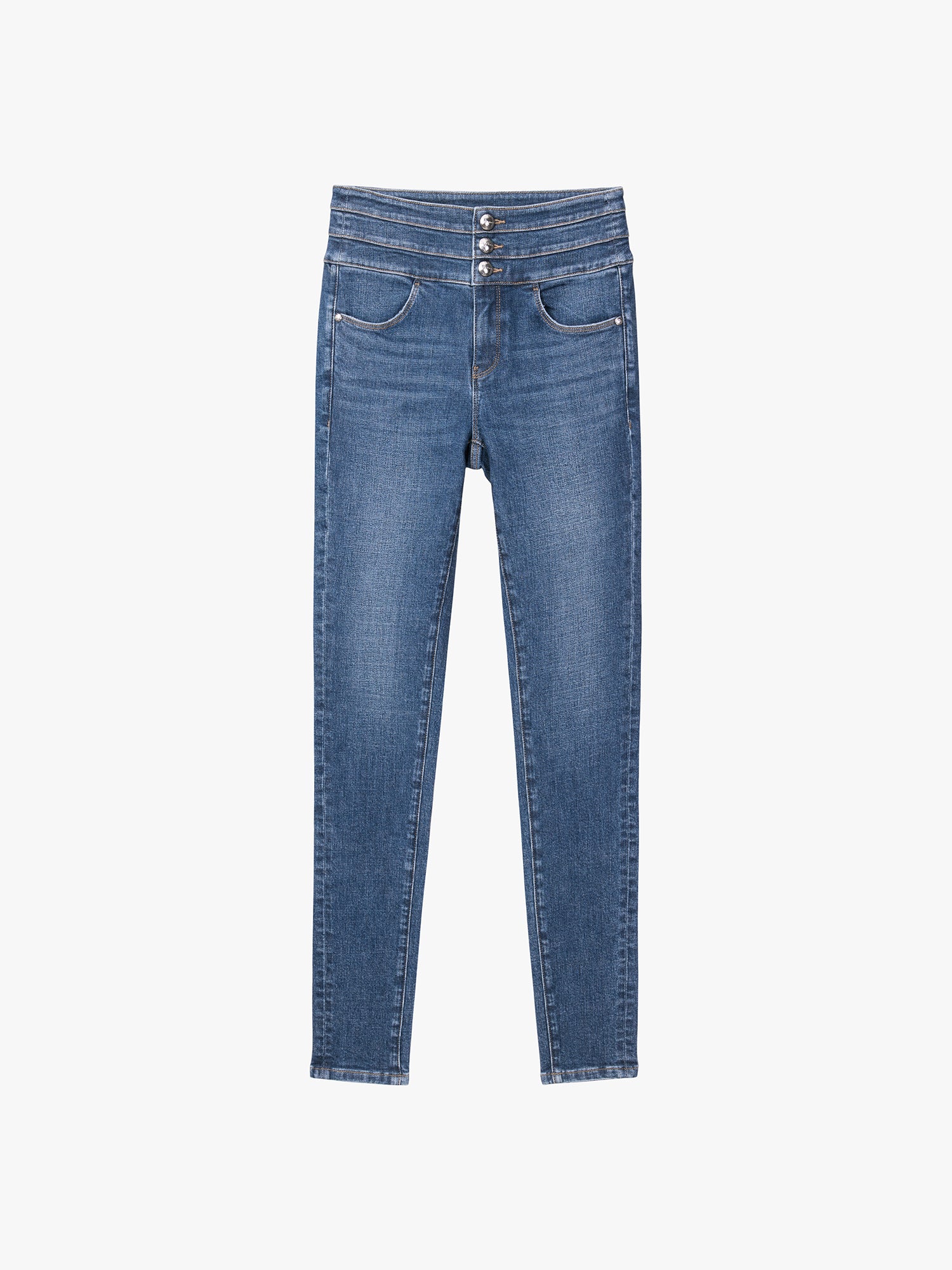 High Waisted Skinny Jeans-BLUE ATTACK