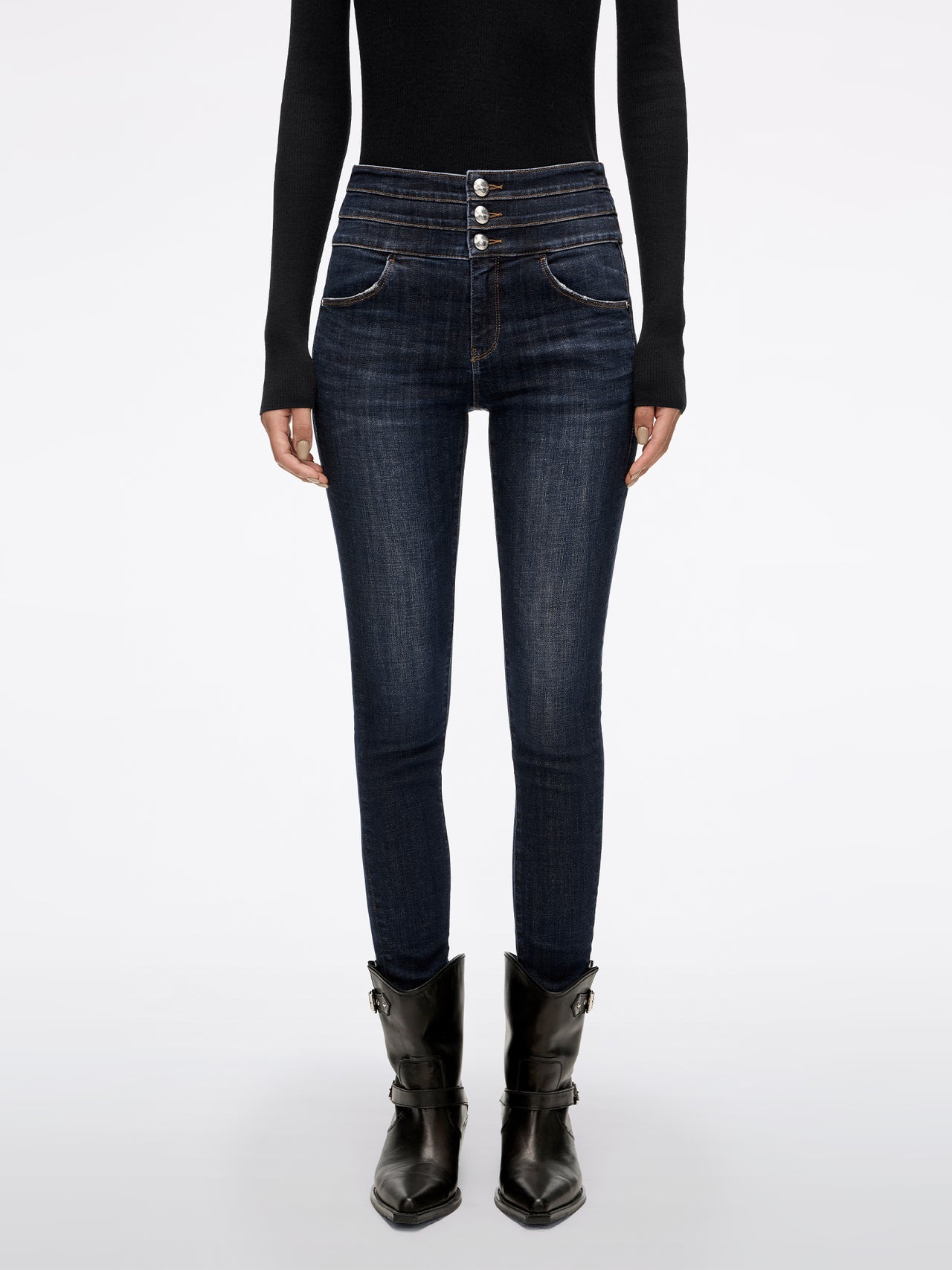 High Waisted Skinny Jeans-BLUE ATTACK