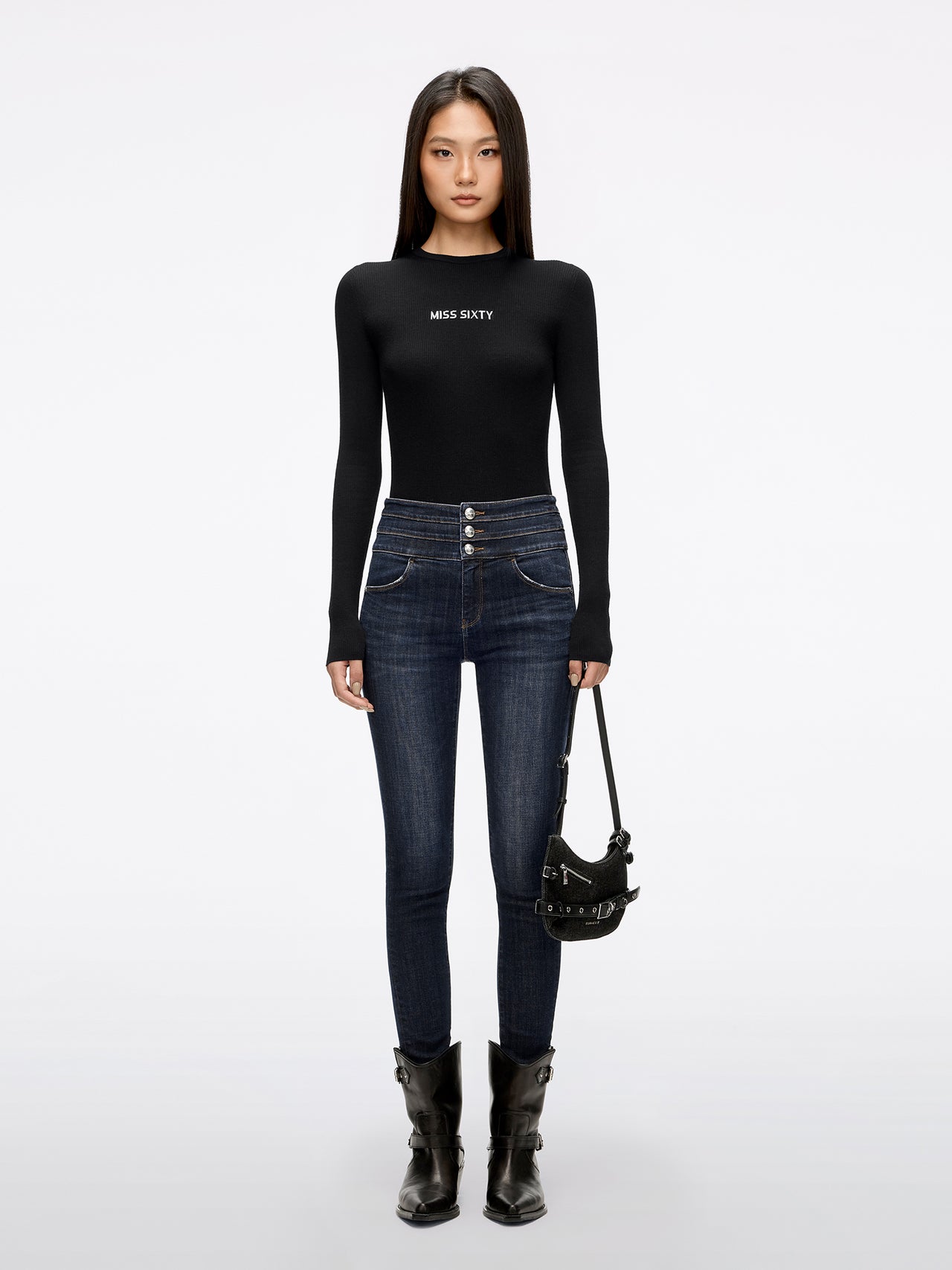 High Waisted Skinny Jeans-BLUE ATTACK