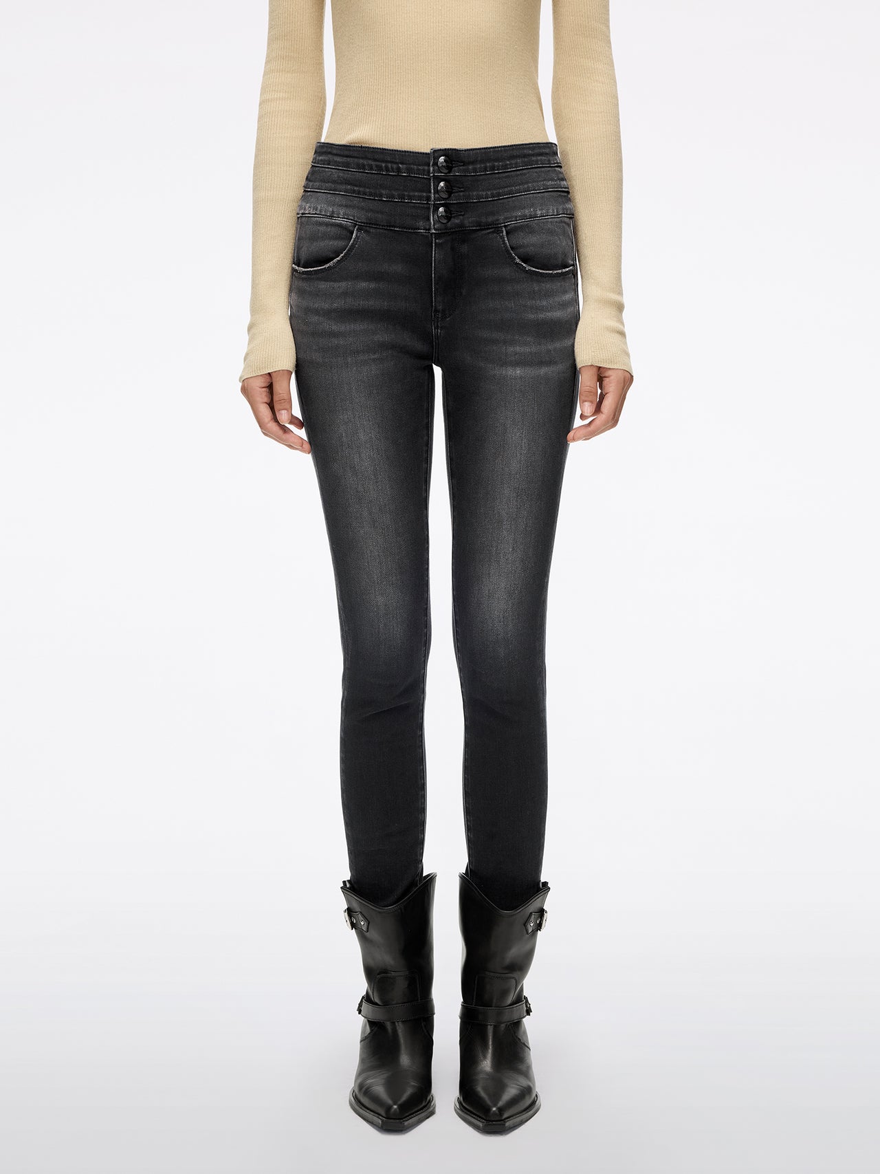 High Waisted Skinny Jeans-BLUE ATTACK