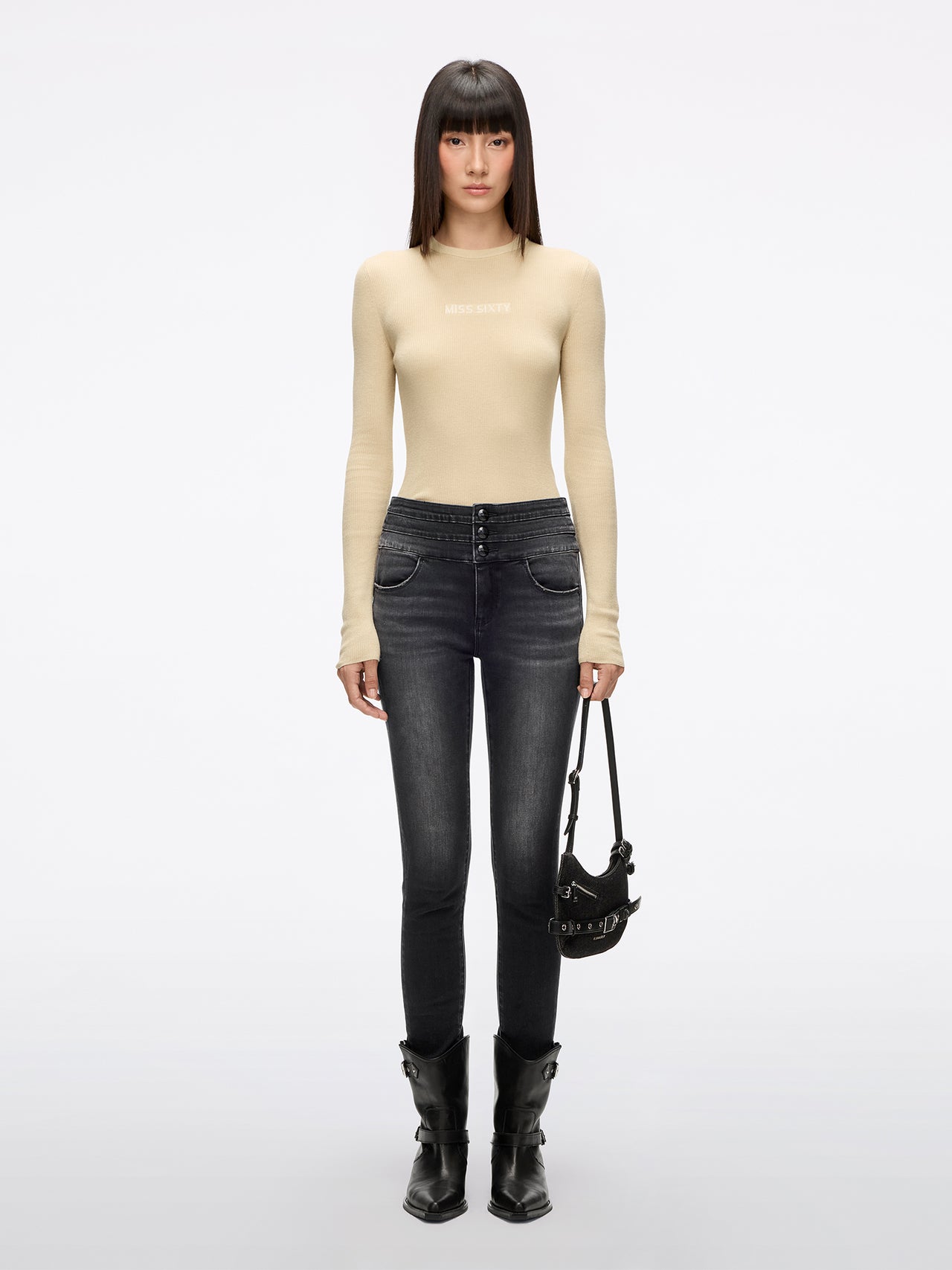 High Waisted Skinny Jeans-BLUE ATTACK