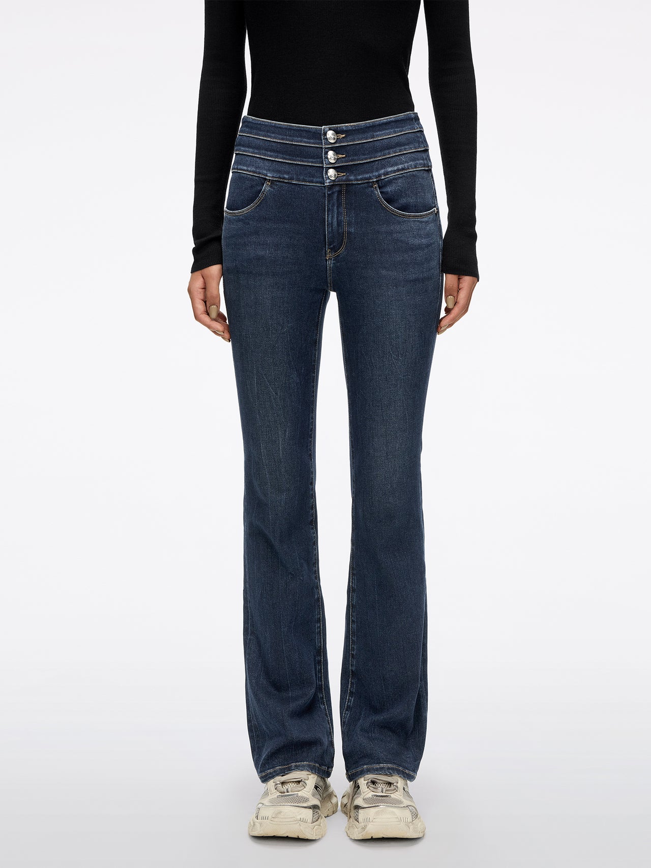 High Waisted Flare Jeans-BLUE ATTACK