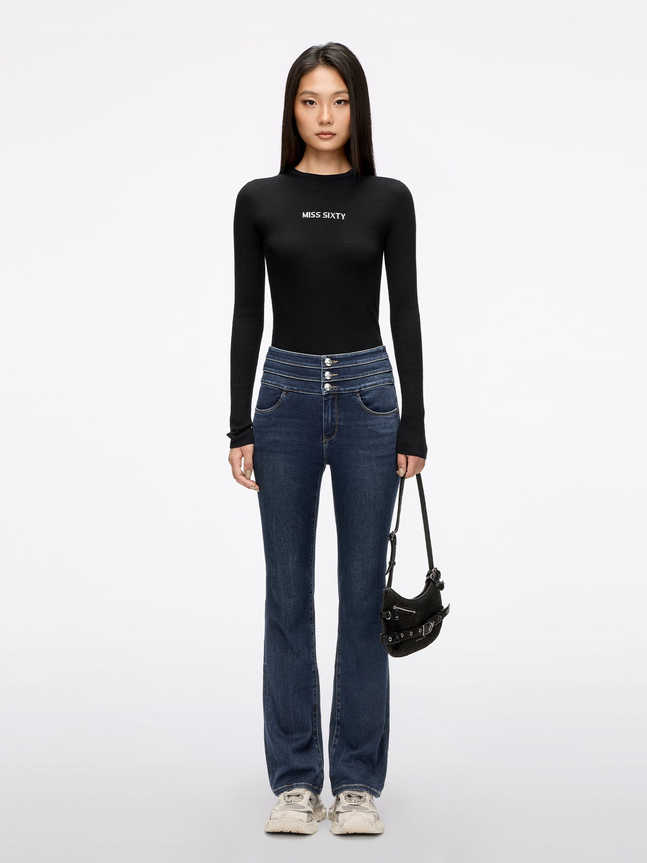 High Waisted Flare Jeans-BLUE ATTACK