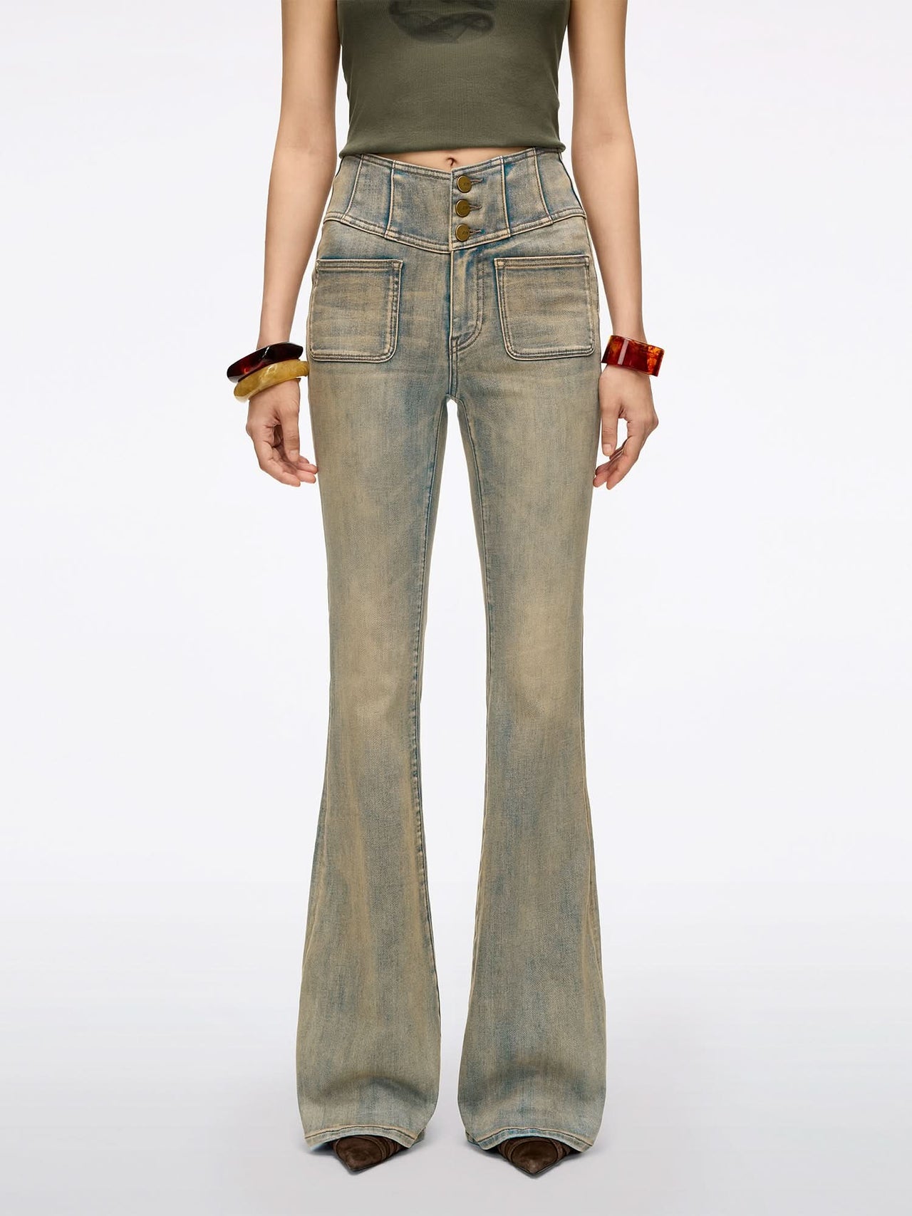 Distressed Flared Jeans-GLENDA PLUS 5