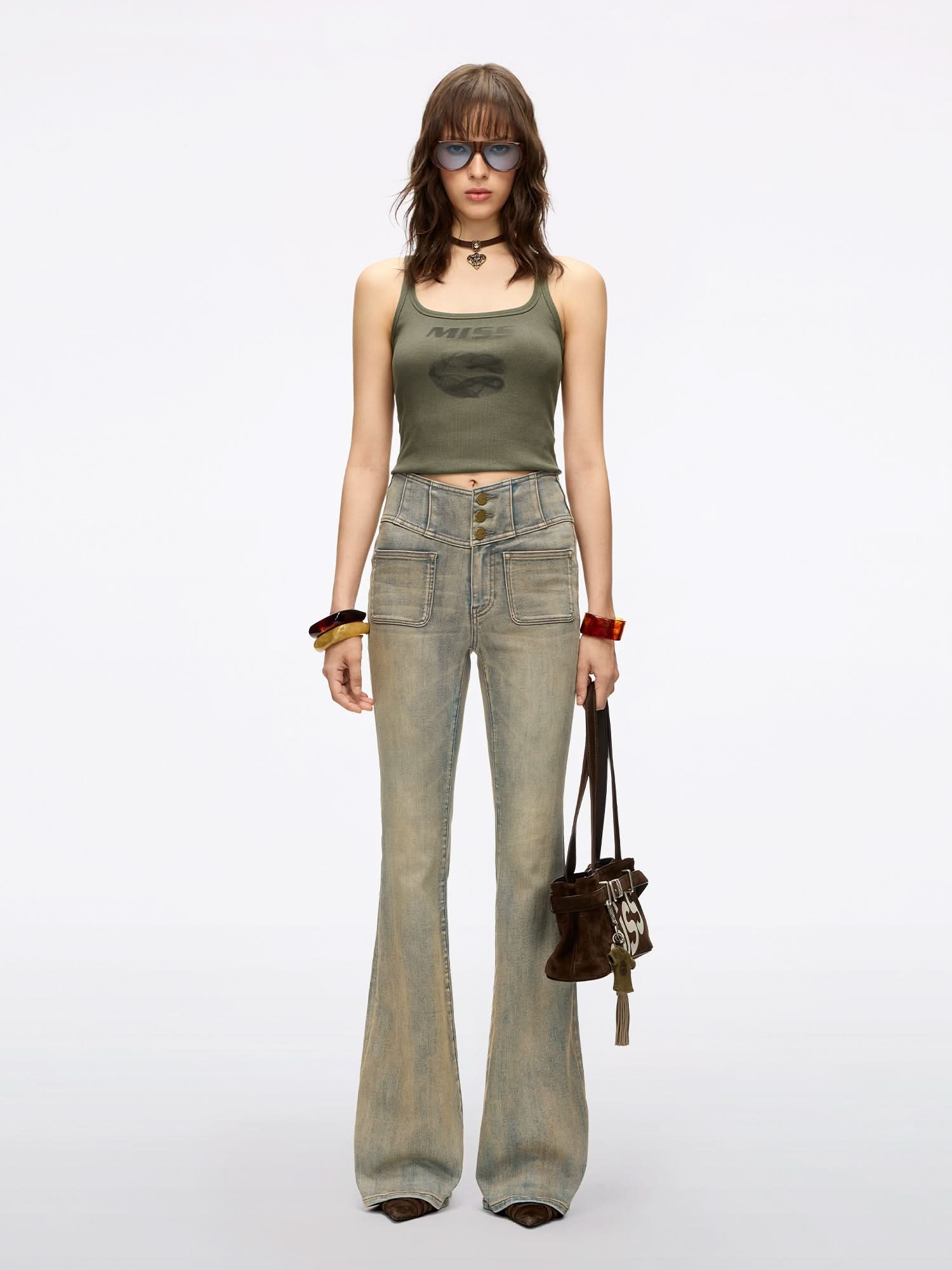 Distressed Flared Jeans-GLENDA PLUS 5