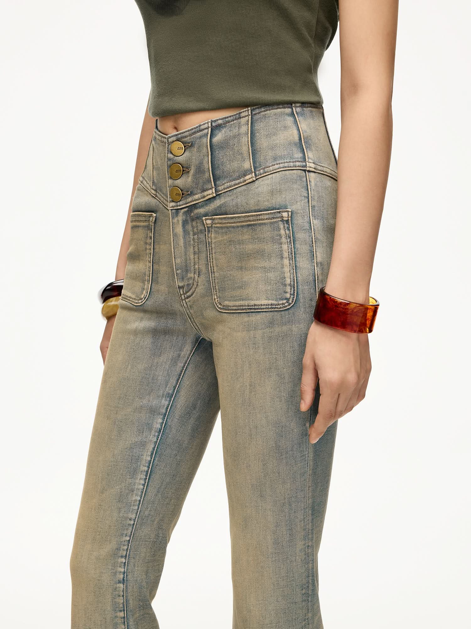 Distressed Flared Jeans-GLENDA PLUS 5