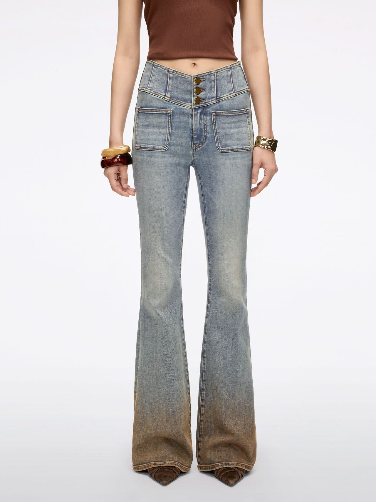 Distressed Flared Jeans-GLENDA PLUS 5