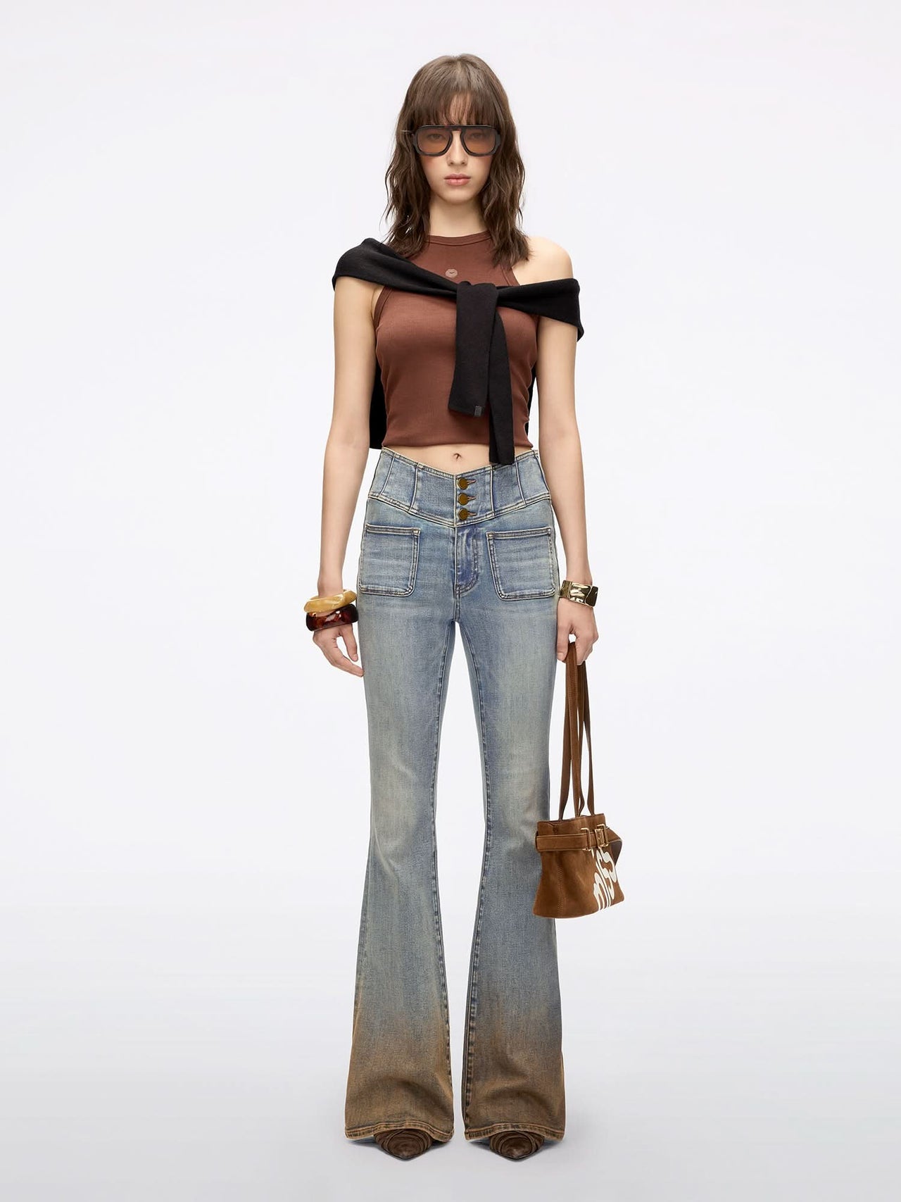 Distressed Flared Jeans-GLENDA PLUS 5