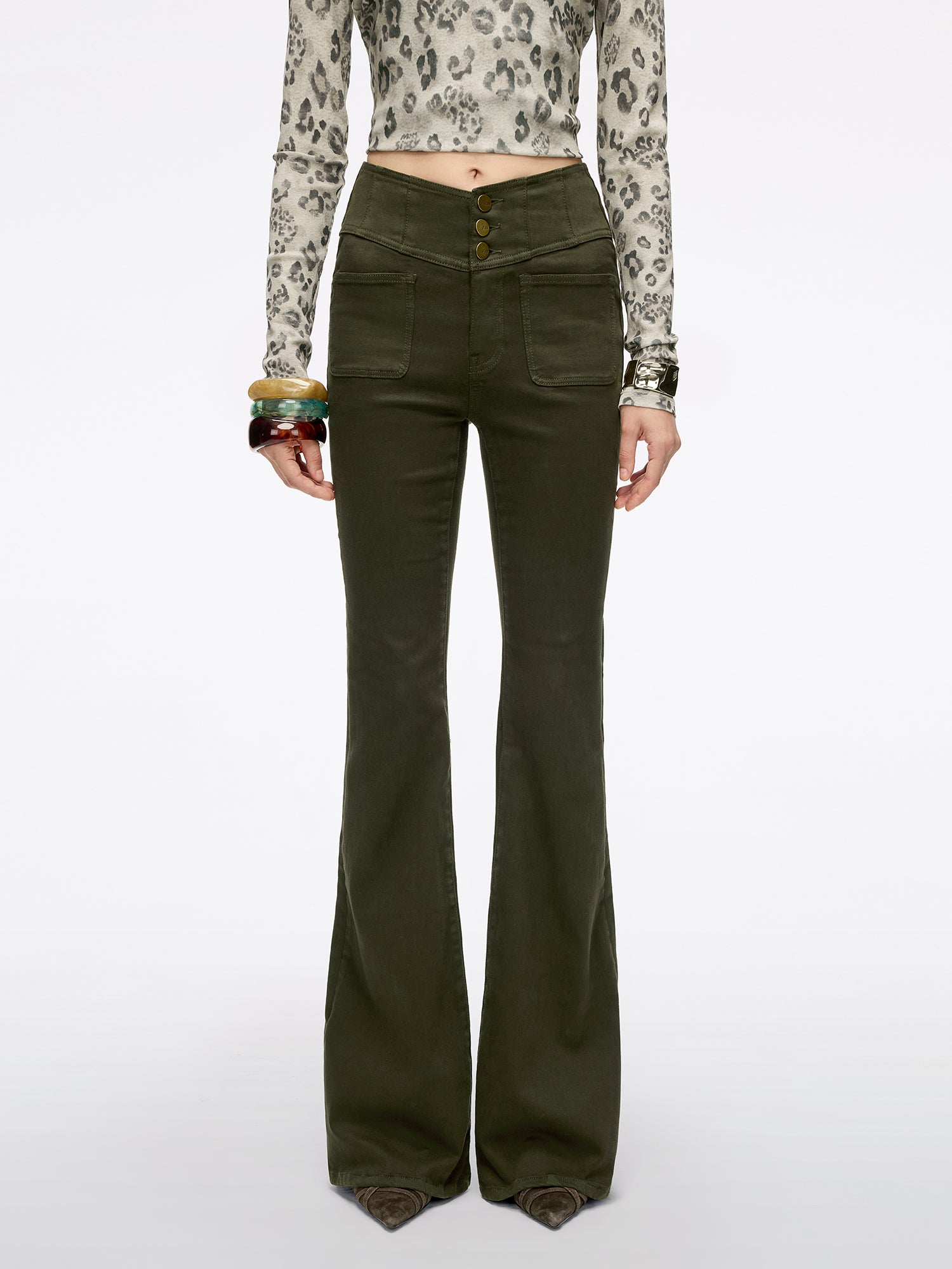 High Waisted Flared Jeans-GLENDA PLUS 5
