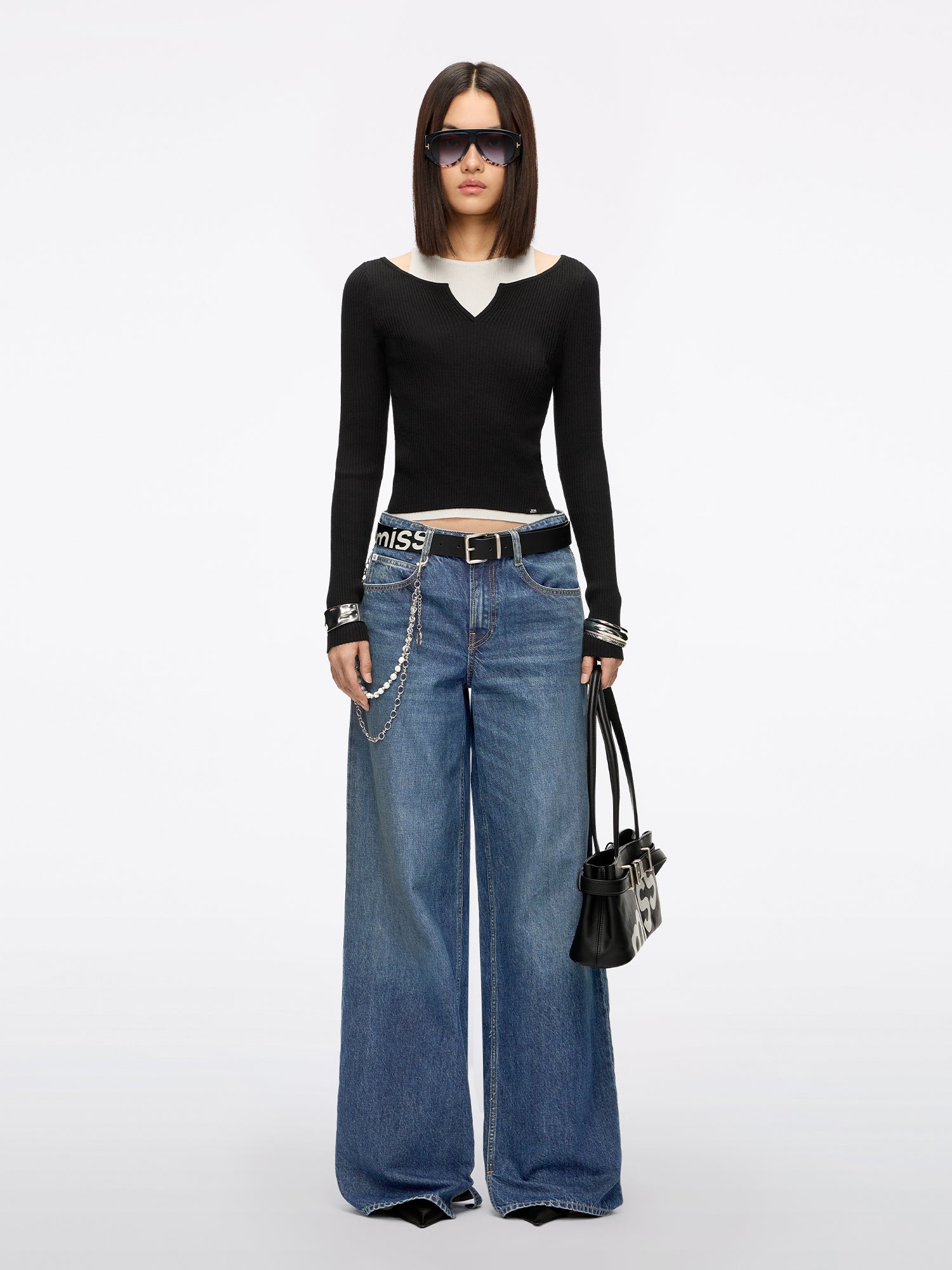 Slit Wide-Leg Jeans