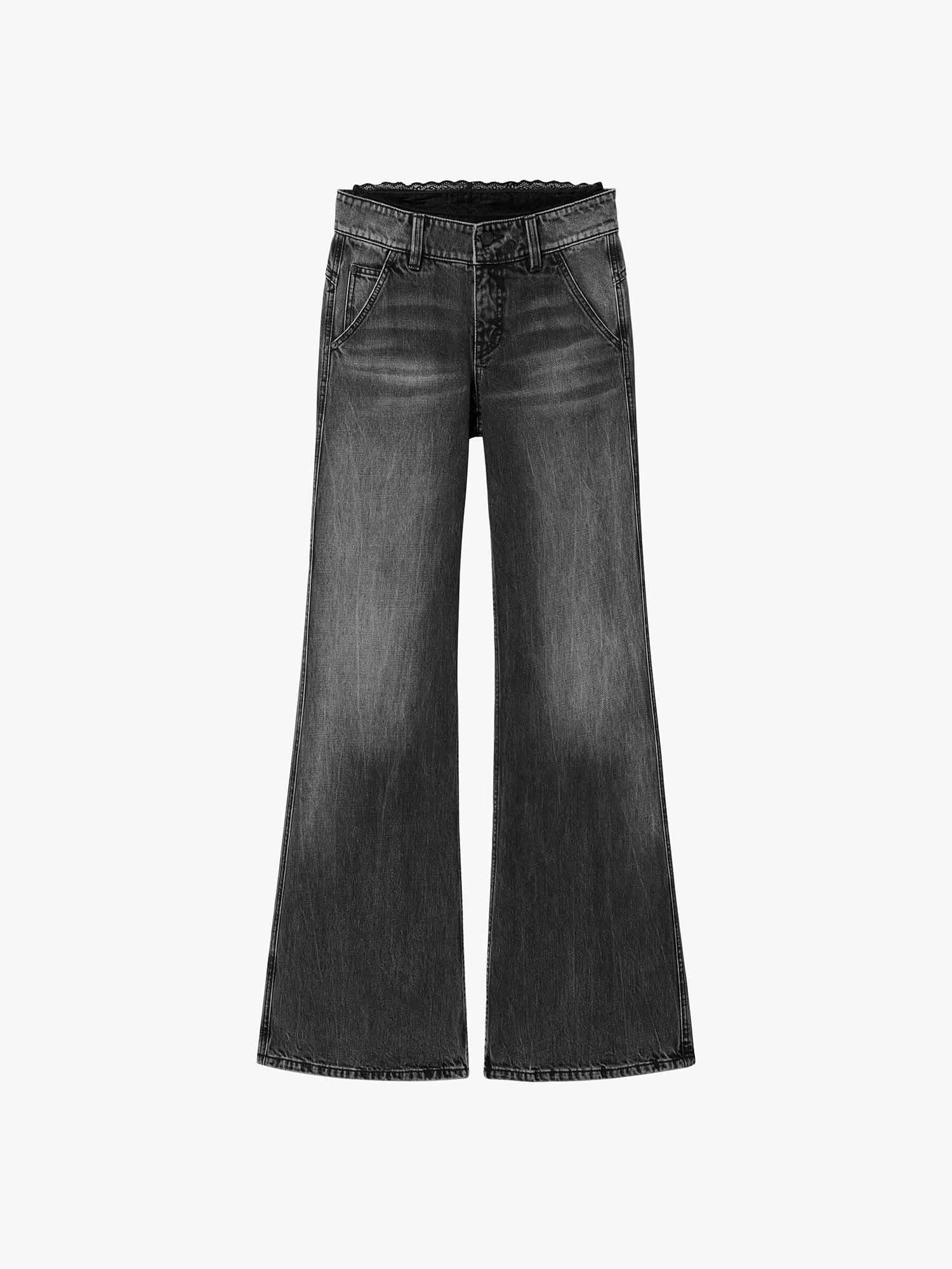 Lace-Panel Flared Denim Jeans