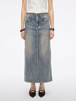 Slit Denim Maxi Skirt