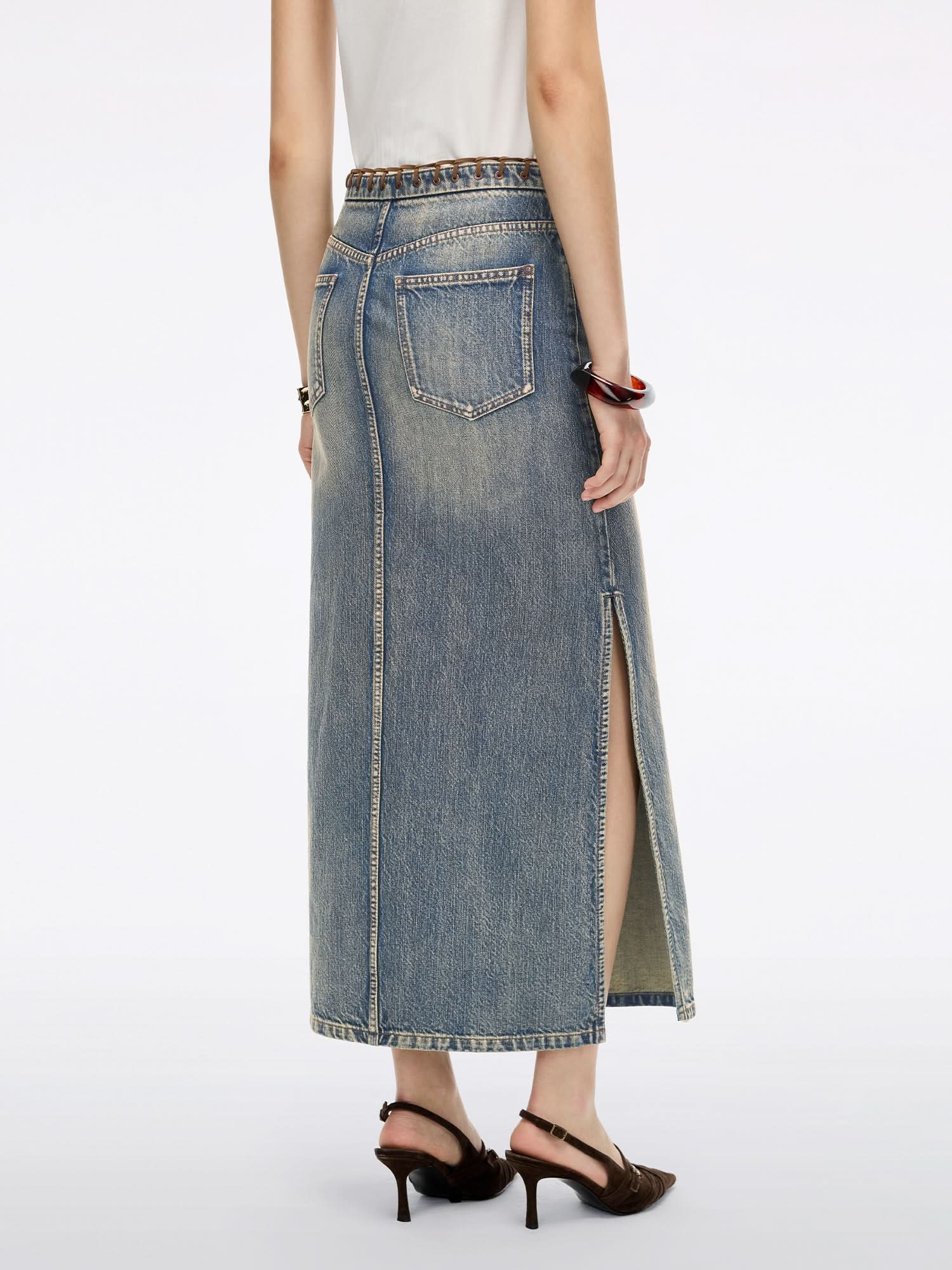 Slit Denim Maxi Skirt
