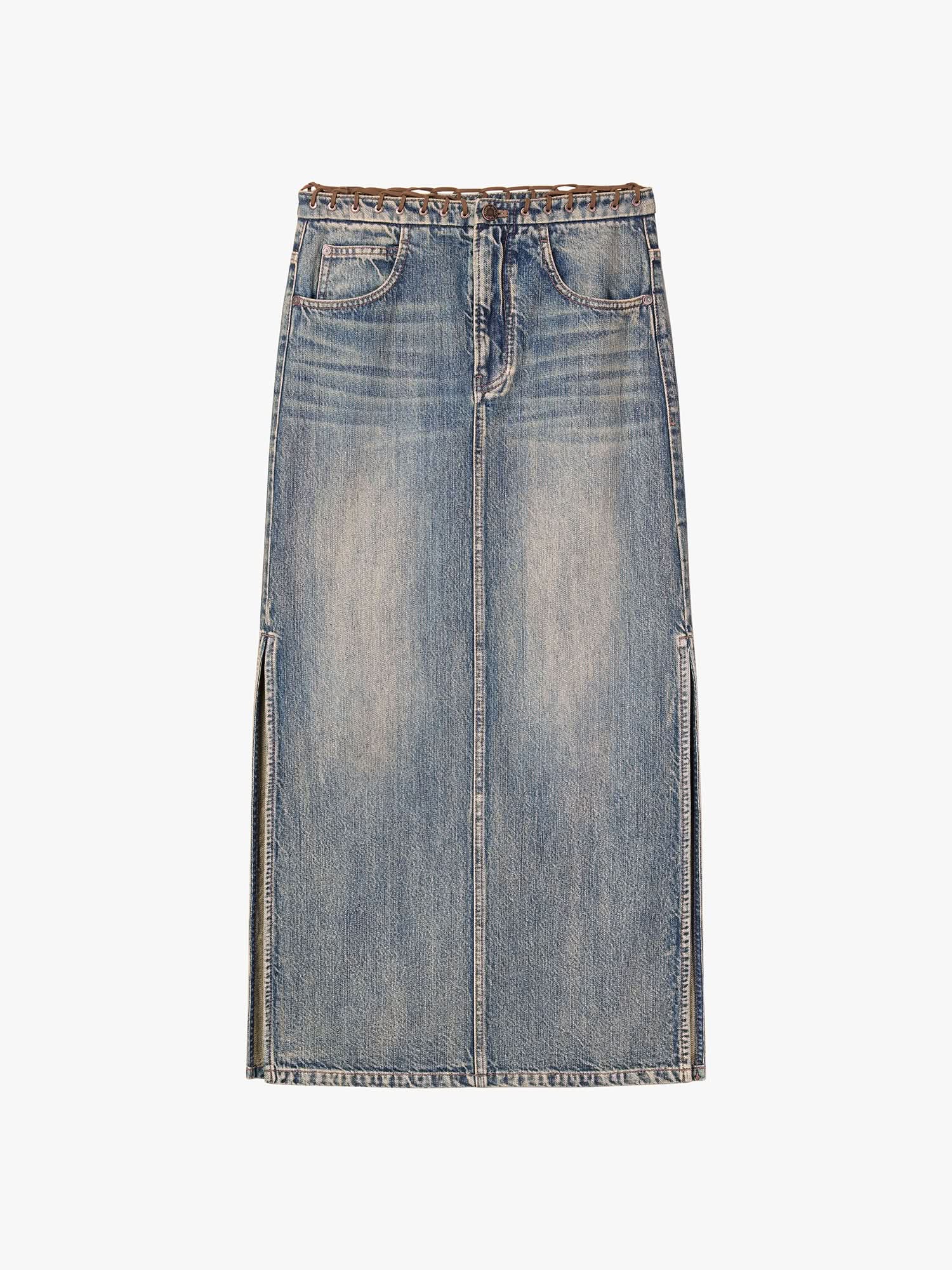 【THE MOZZ】Knees Slit Denim Skirt Moschino Jeans Knee-Length Denim Skirt | Neiman Marcus