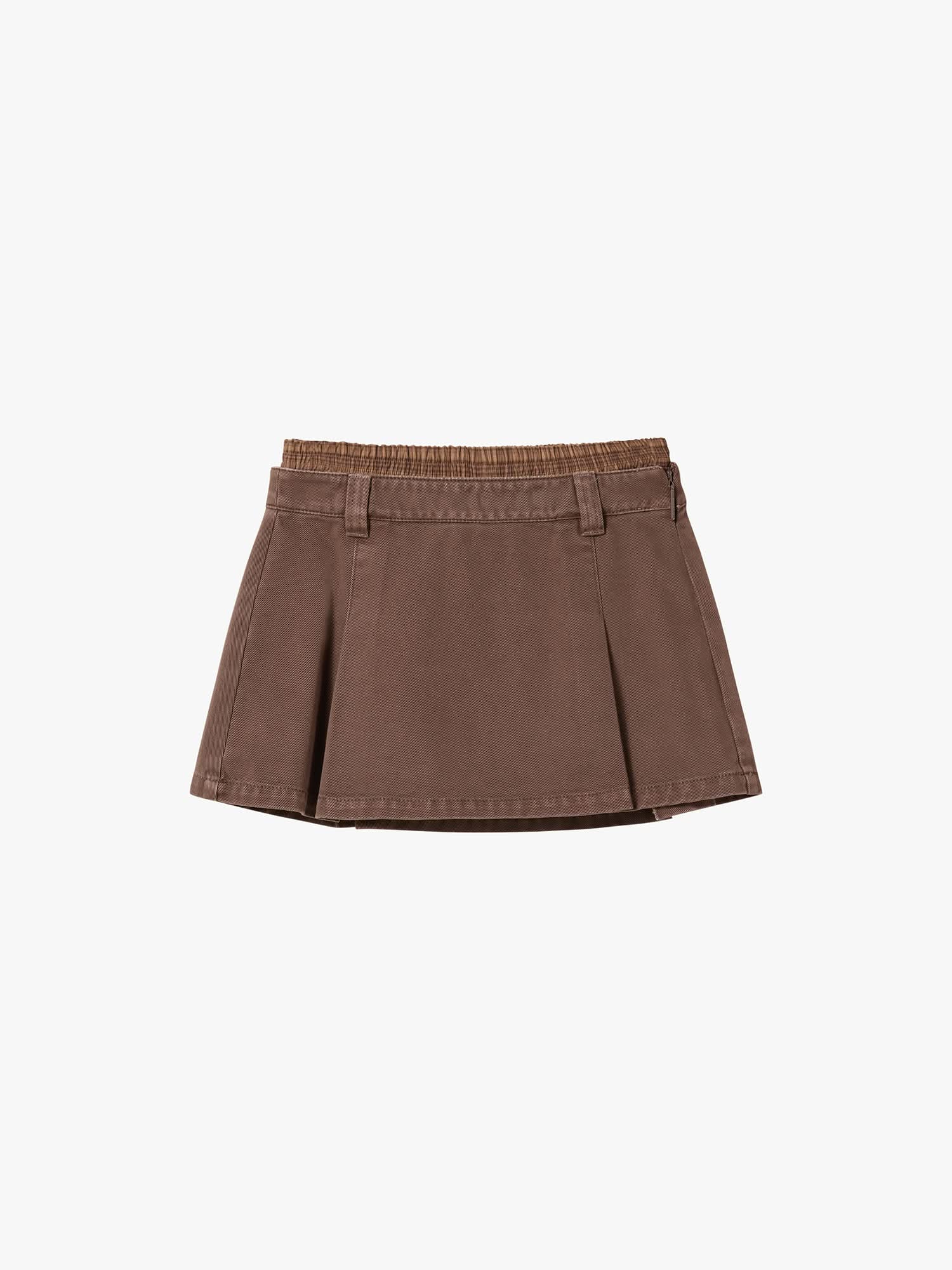 Double-Waistband Denim Mini Skirt