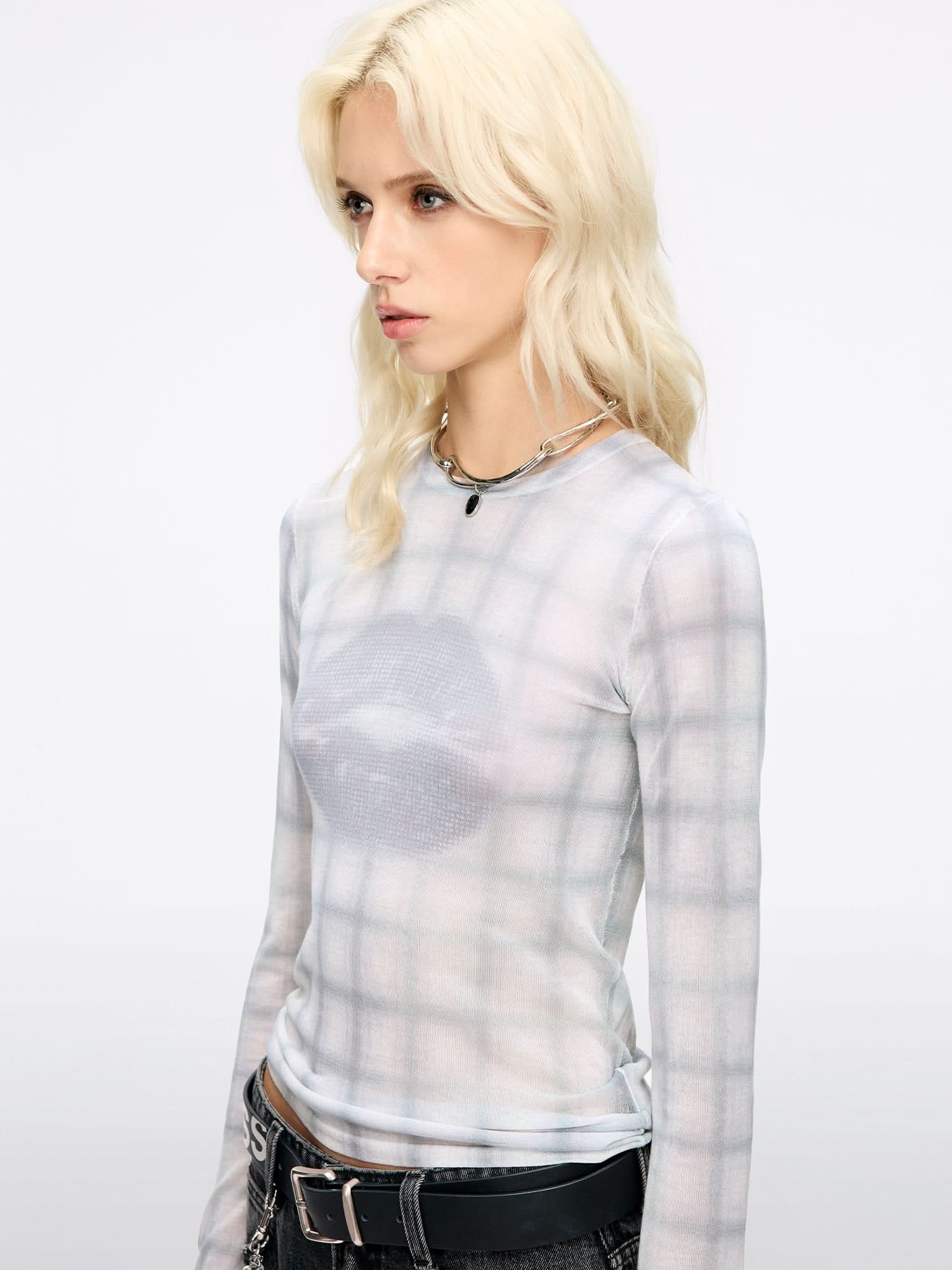 Plaid Lip Print Knit Top