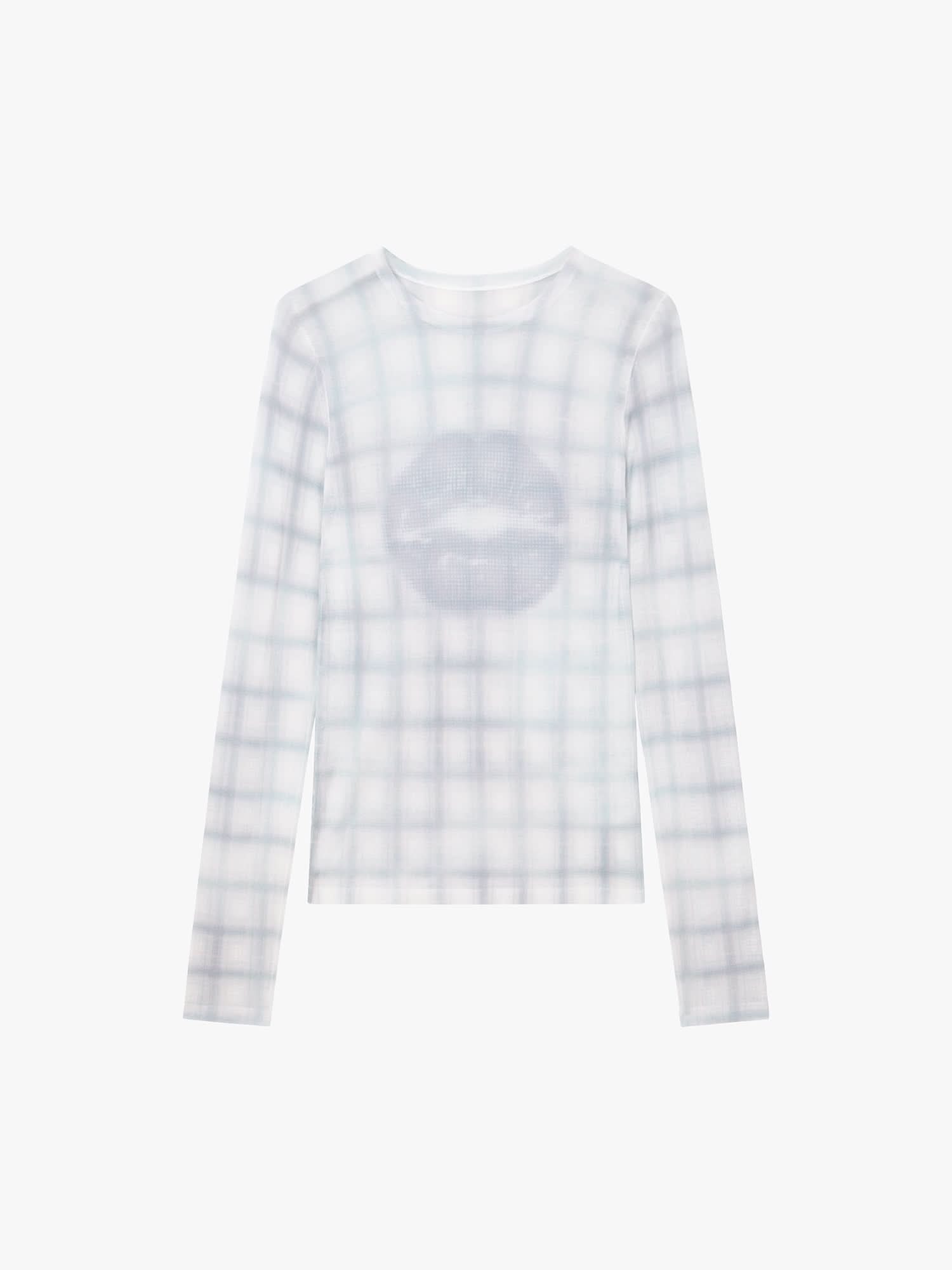 Plaid Lip Print Knit Top