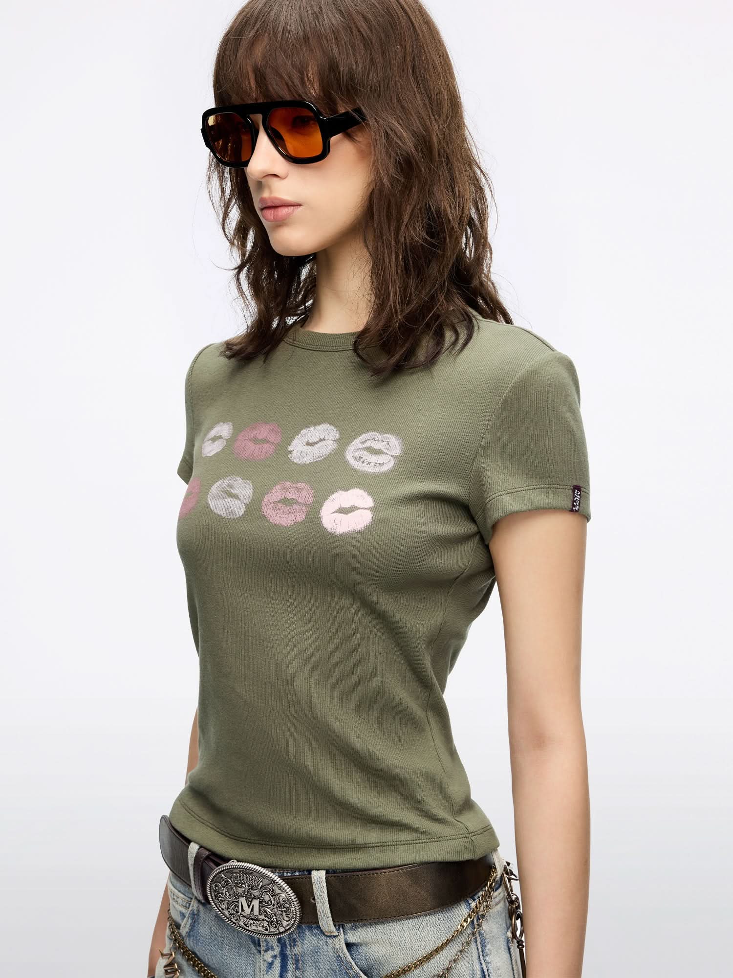 Crew Neck Lip Print T-Shirt