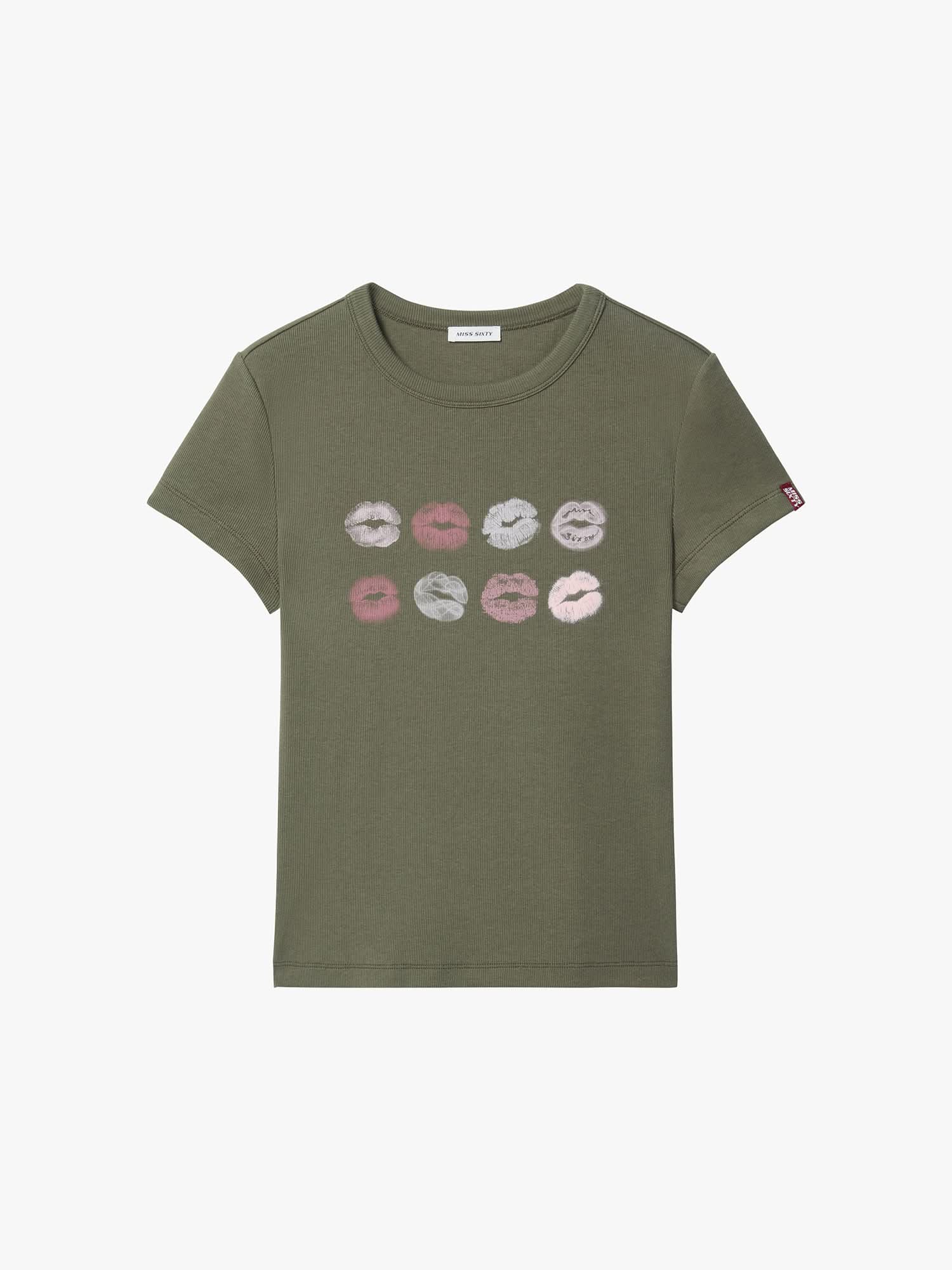 Crew Neck Lip Print T-Shirt