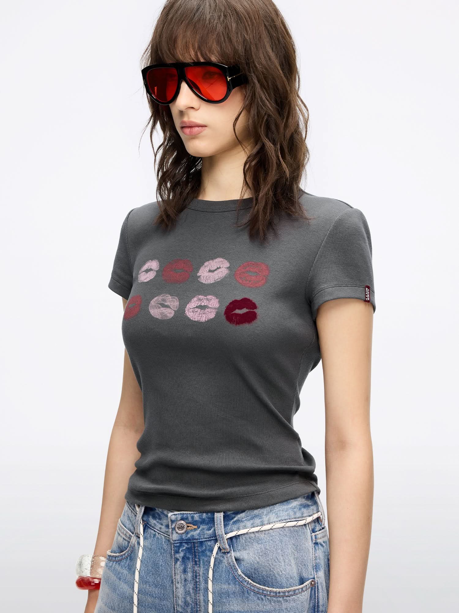 Crew Neck Lip Print T-Shirt