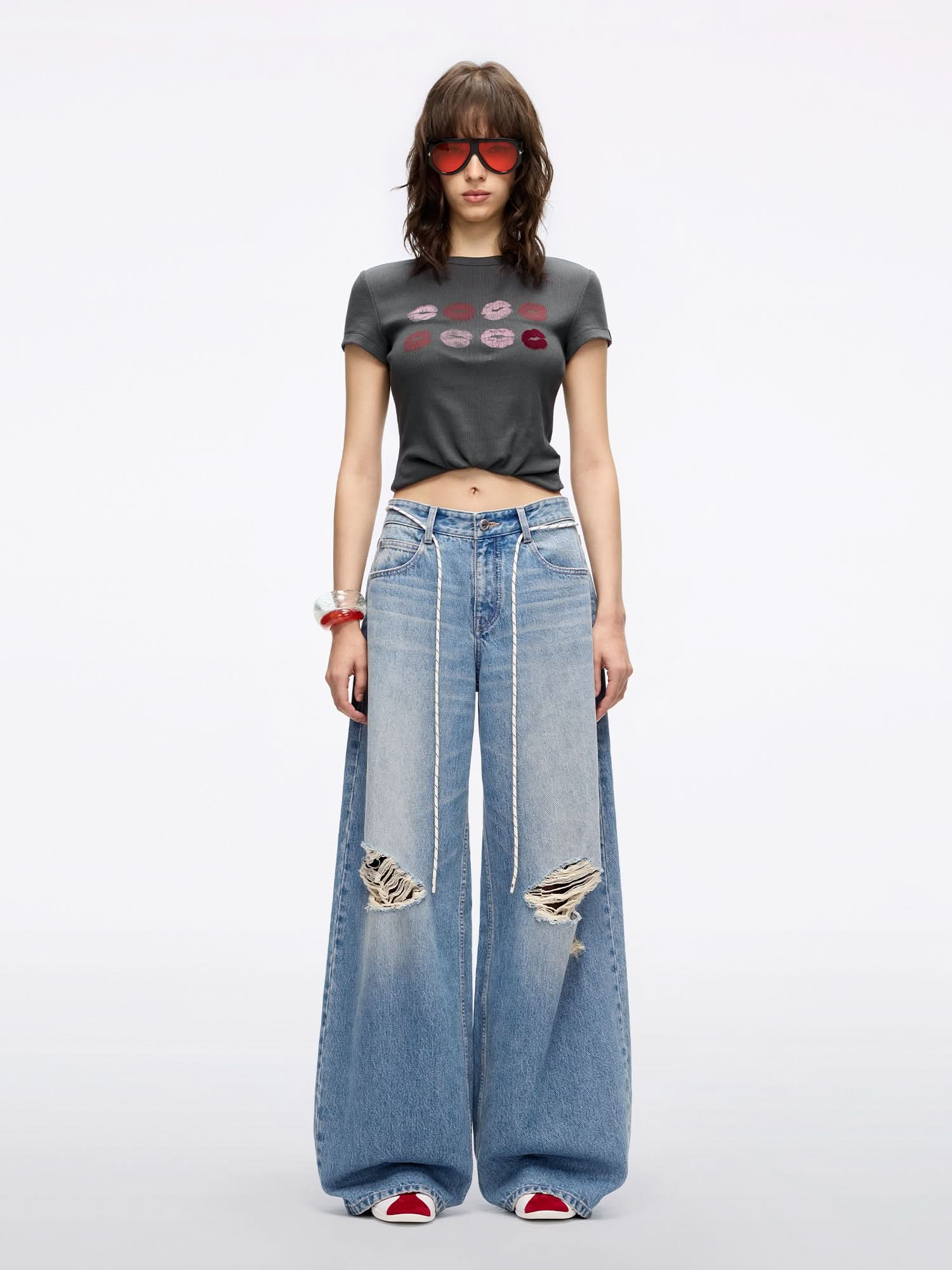 Crew Neck Lip Print T-Shirt