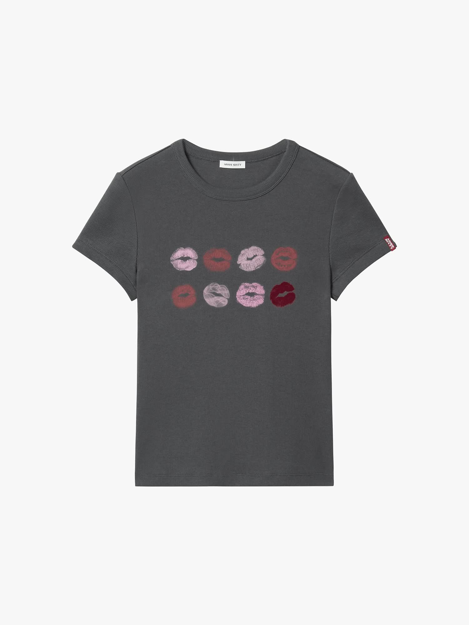 Crew Neck Lip Print T-Shirt