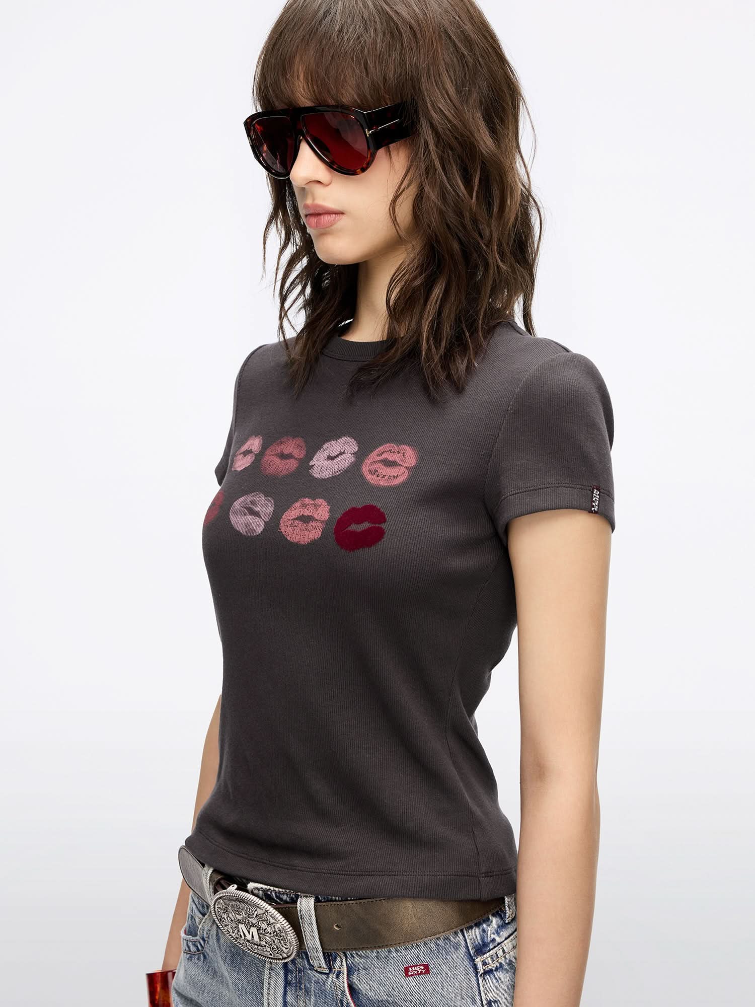 Crew Neck Lip Print T-Shirt
