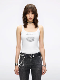 Lips Print Sleeveless T-Shirt