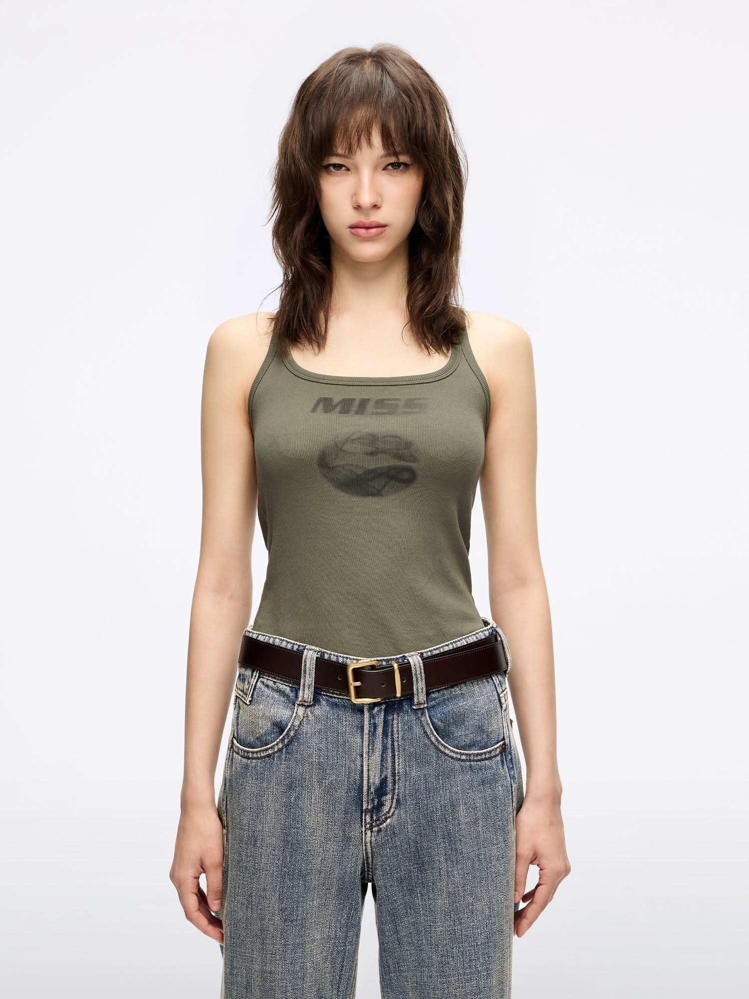 Lips Print Sleeveless T-Shirt