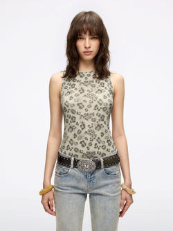 Leopard Print Sleeveless T-Shirt