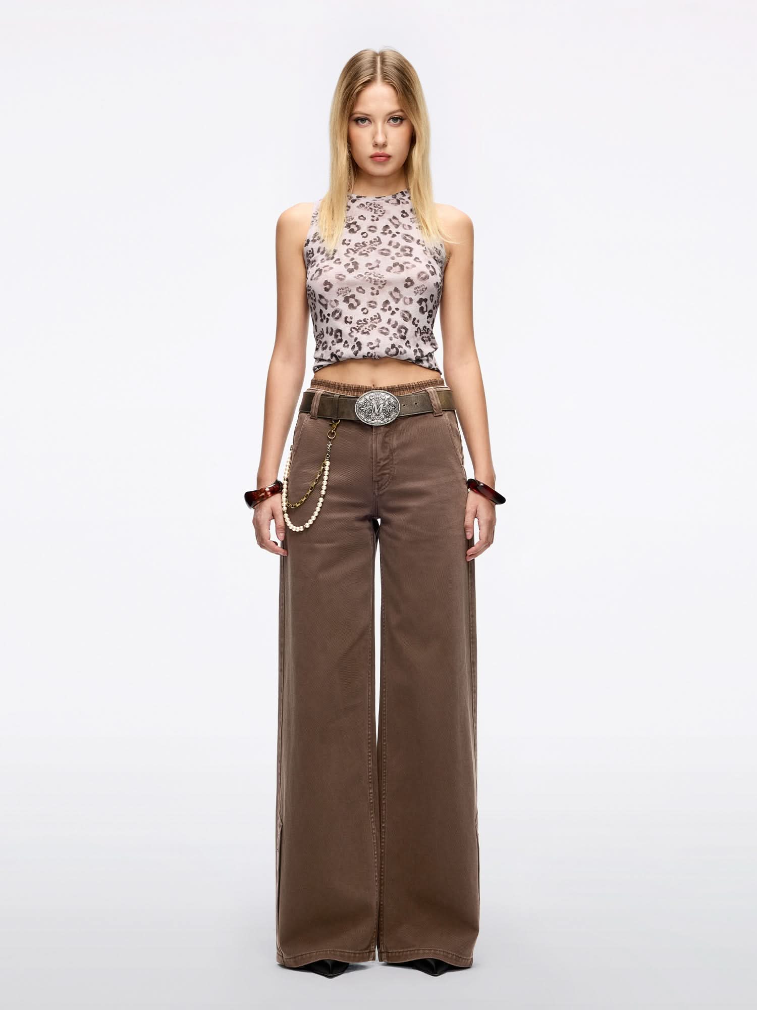 Leopard Print Sleeveless T-Shirt