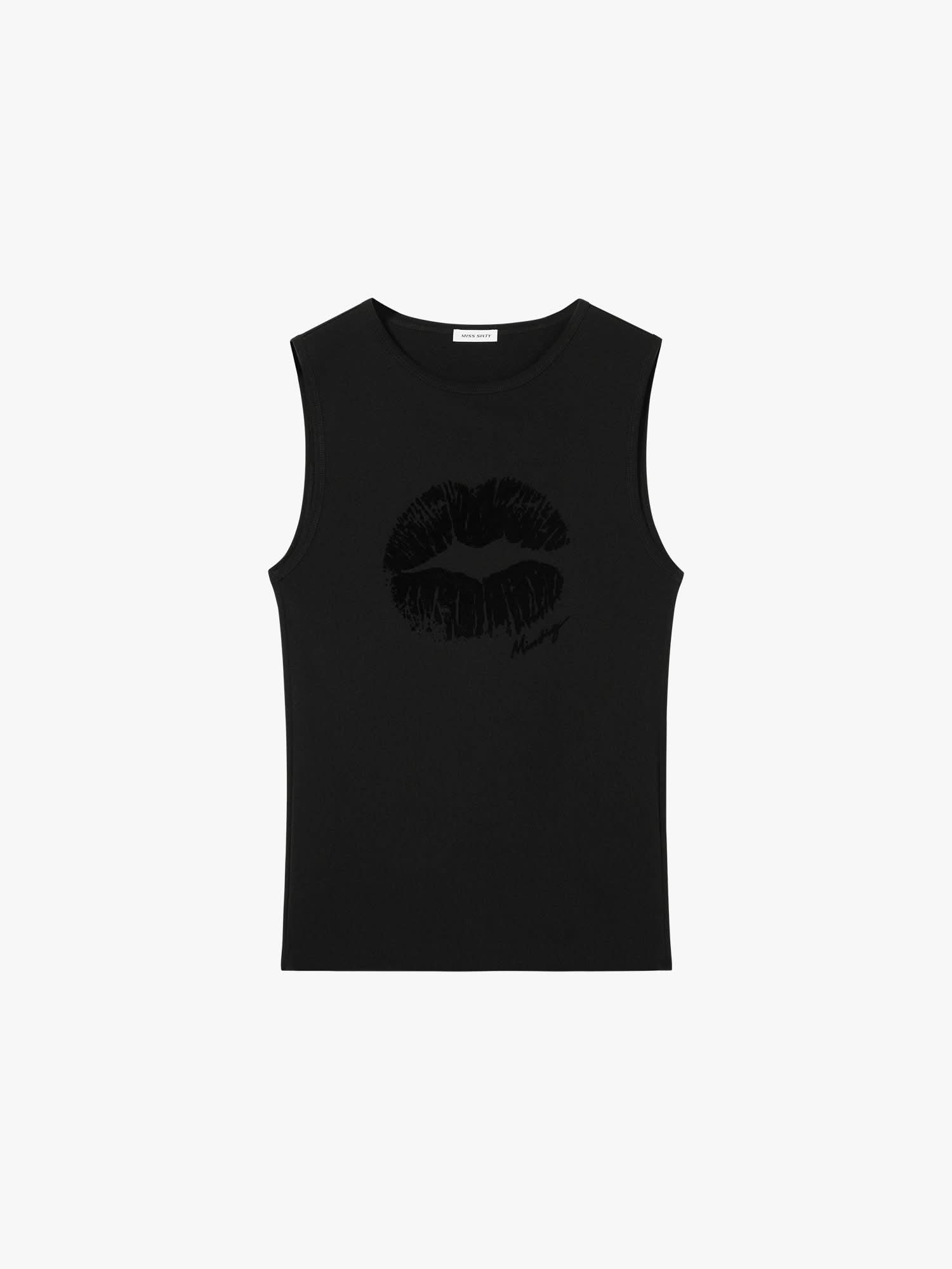Lip Print Sleeveless T-Shirt