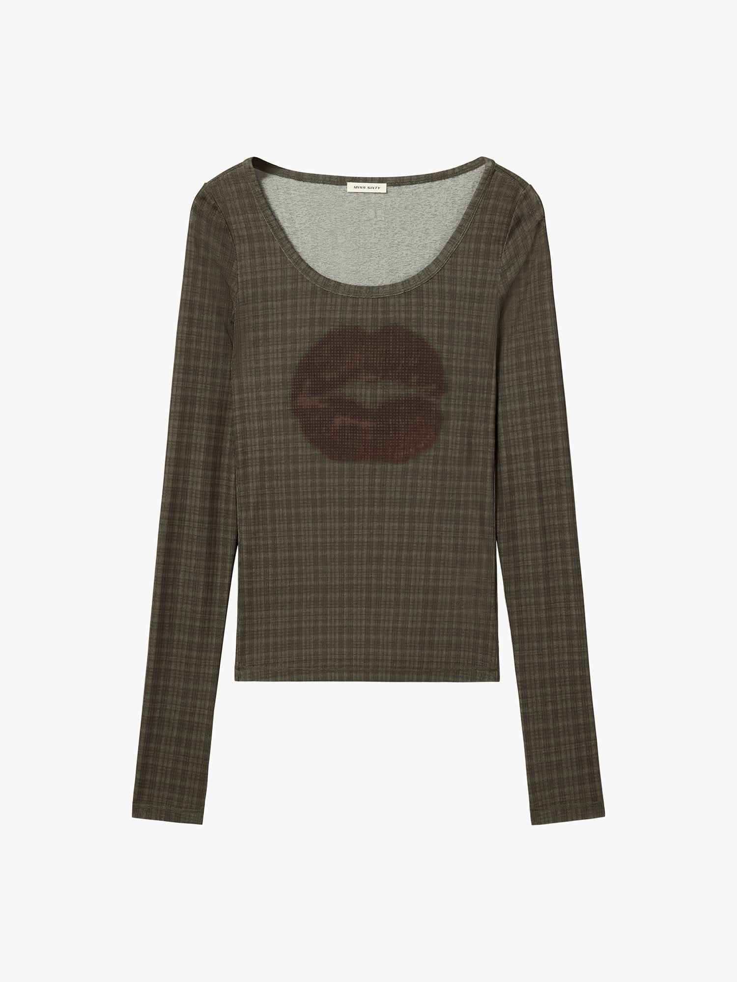 Lip Print Plaid T-Shirt