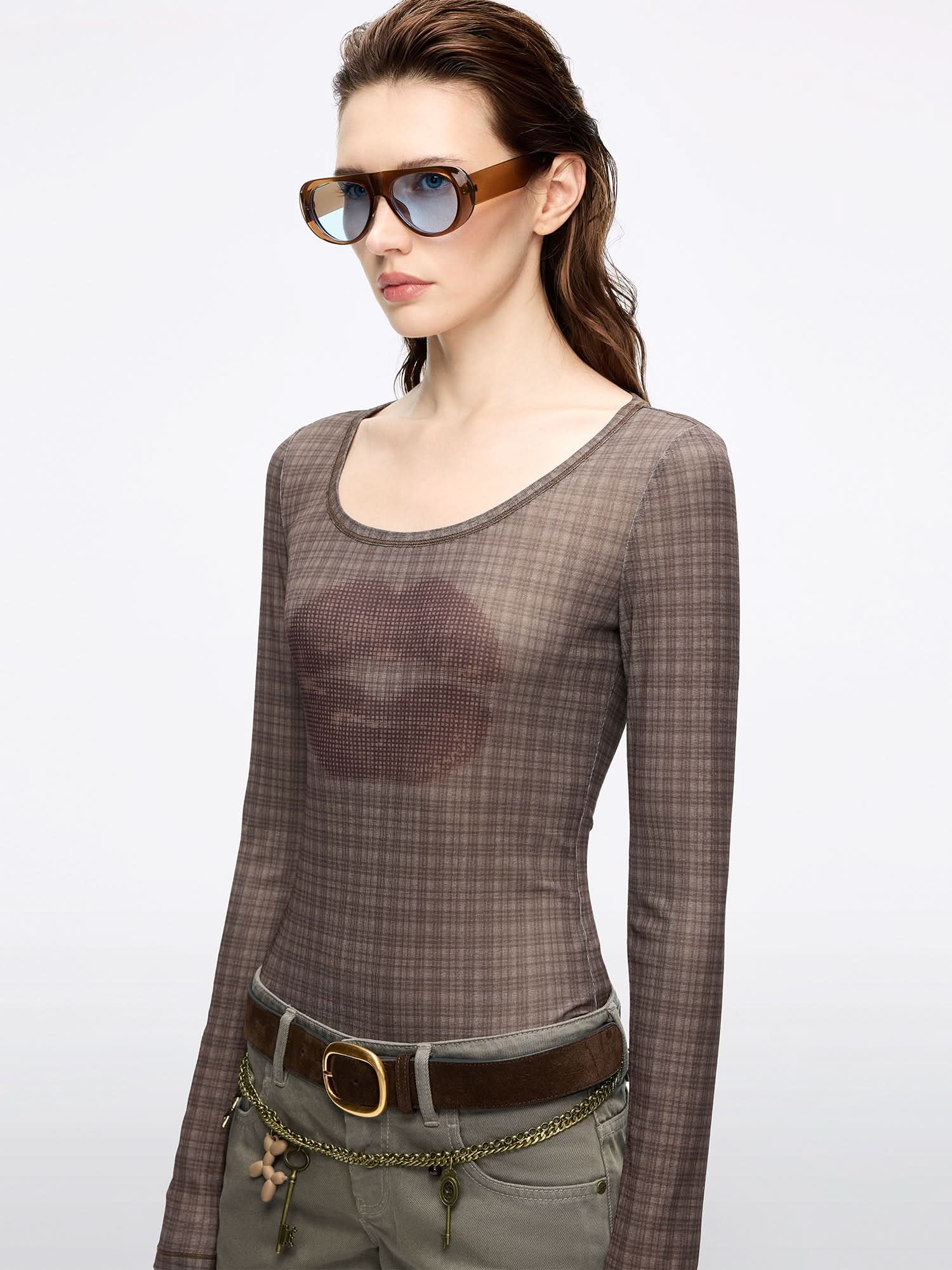 Lip Print Plaid T-Shirt