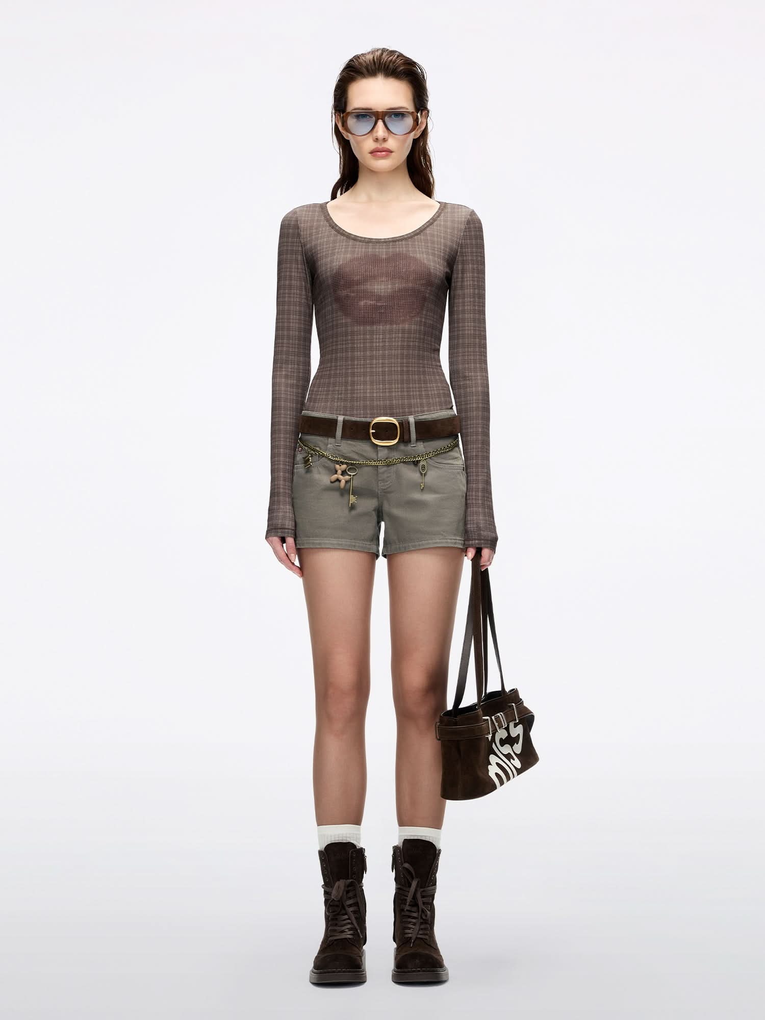 Lip Print Plaid T-Shirt