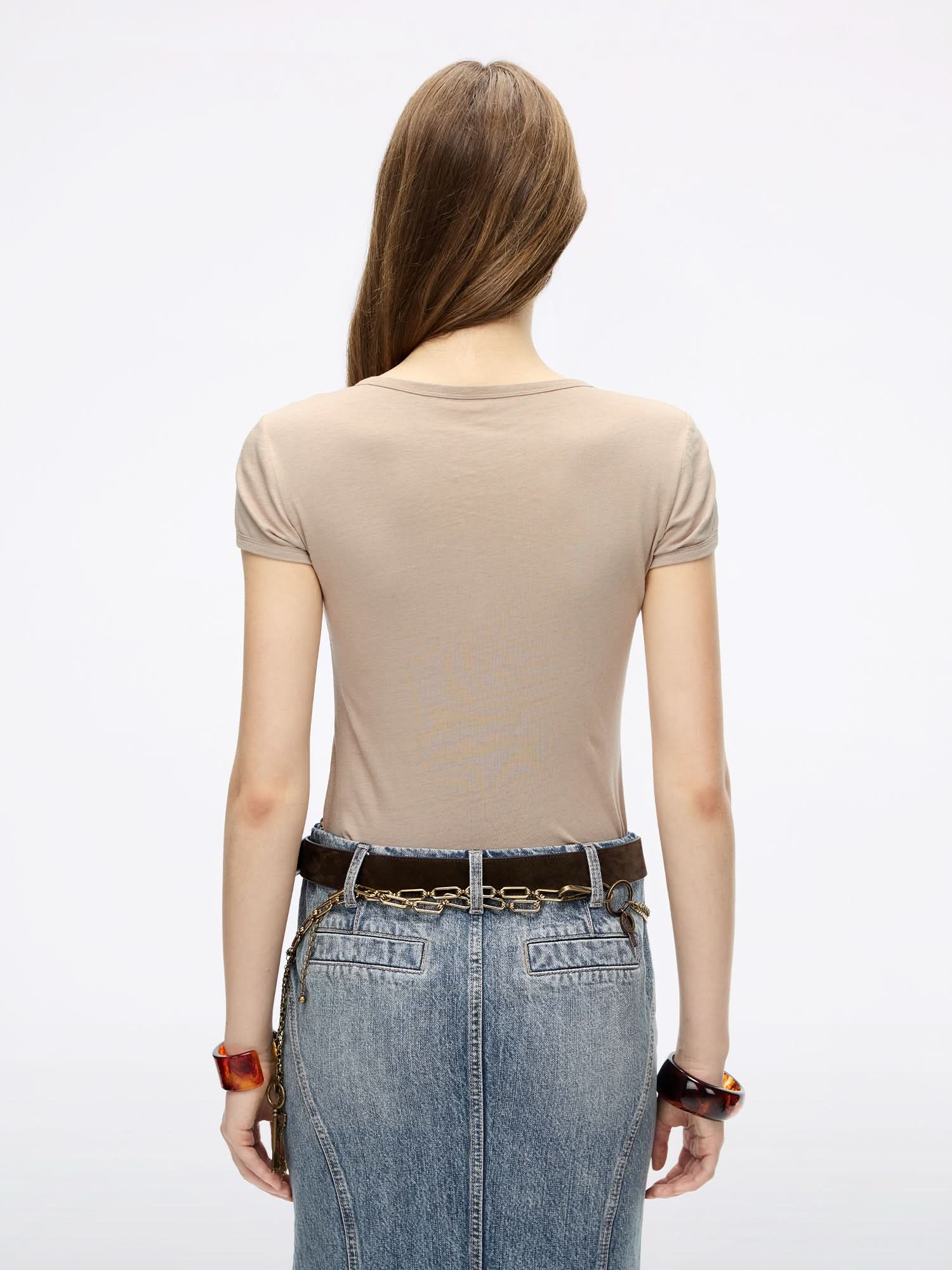 Crew Neck Patchwork T-Shirt