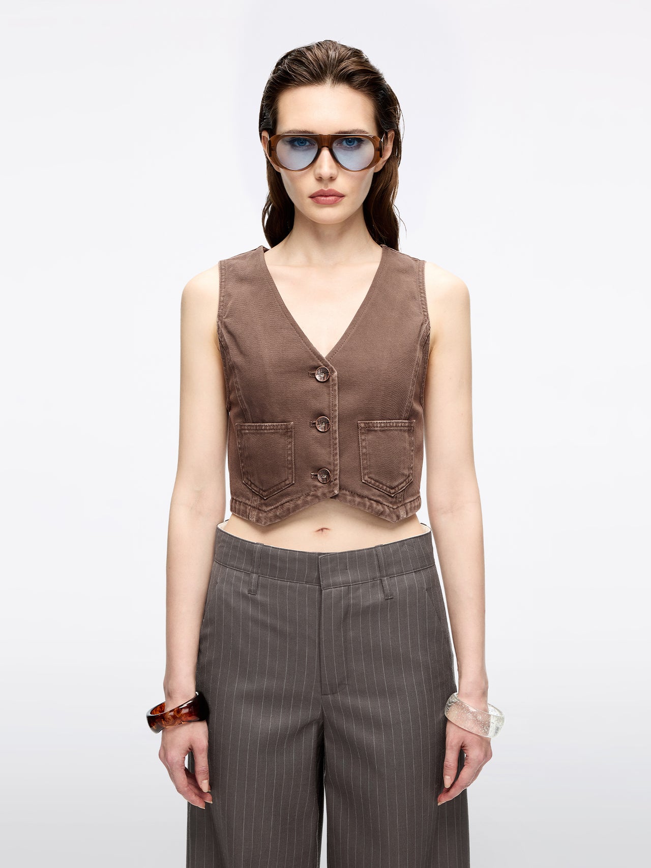 Cropped Denim Vest