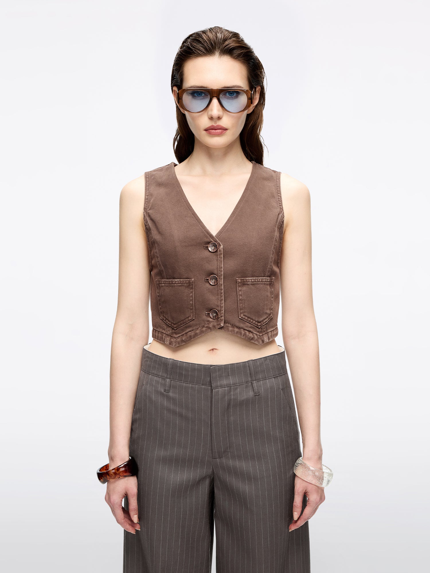 Cropped Denim Vest