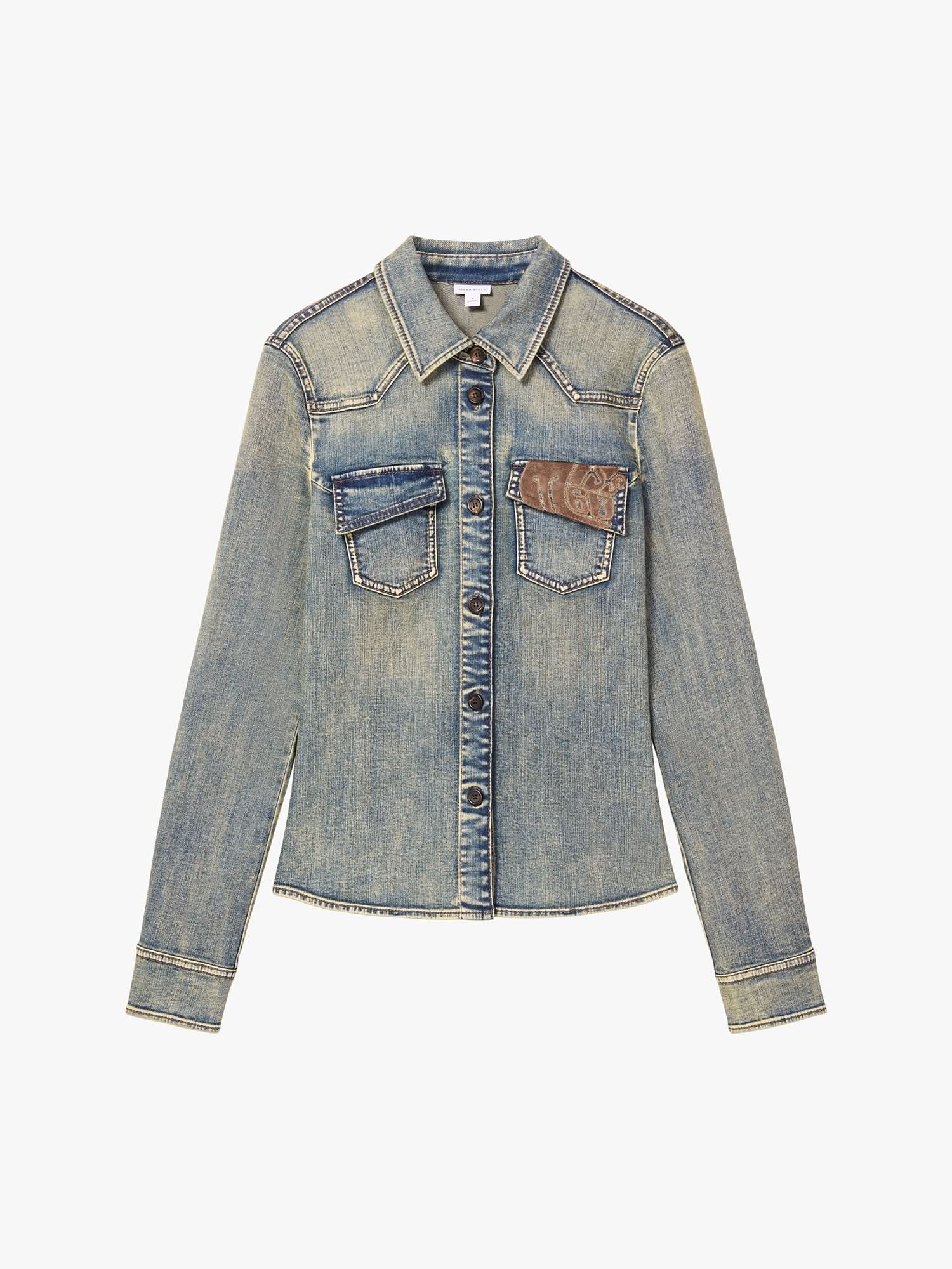 【2plan】Hamb Work Patch Denim Shirt Patchwork Denim Big Shirt | Gap Factory