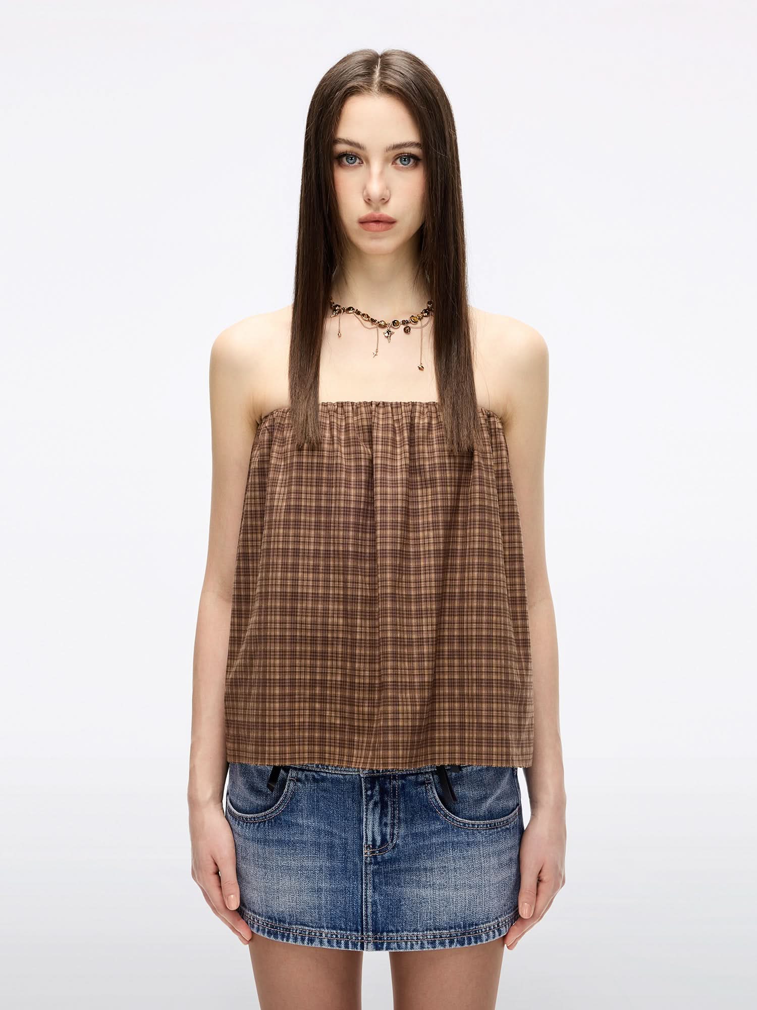 Plaid Strapless Top