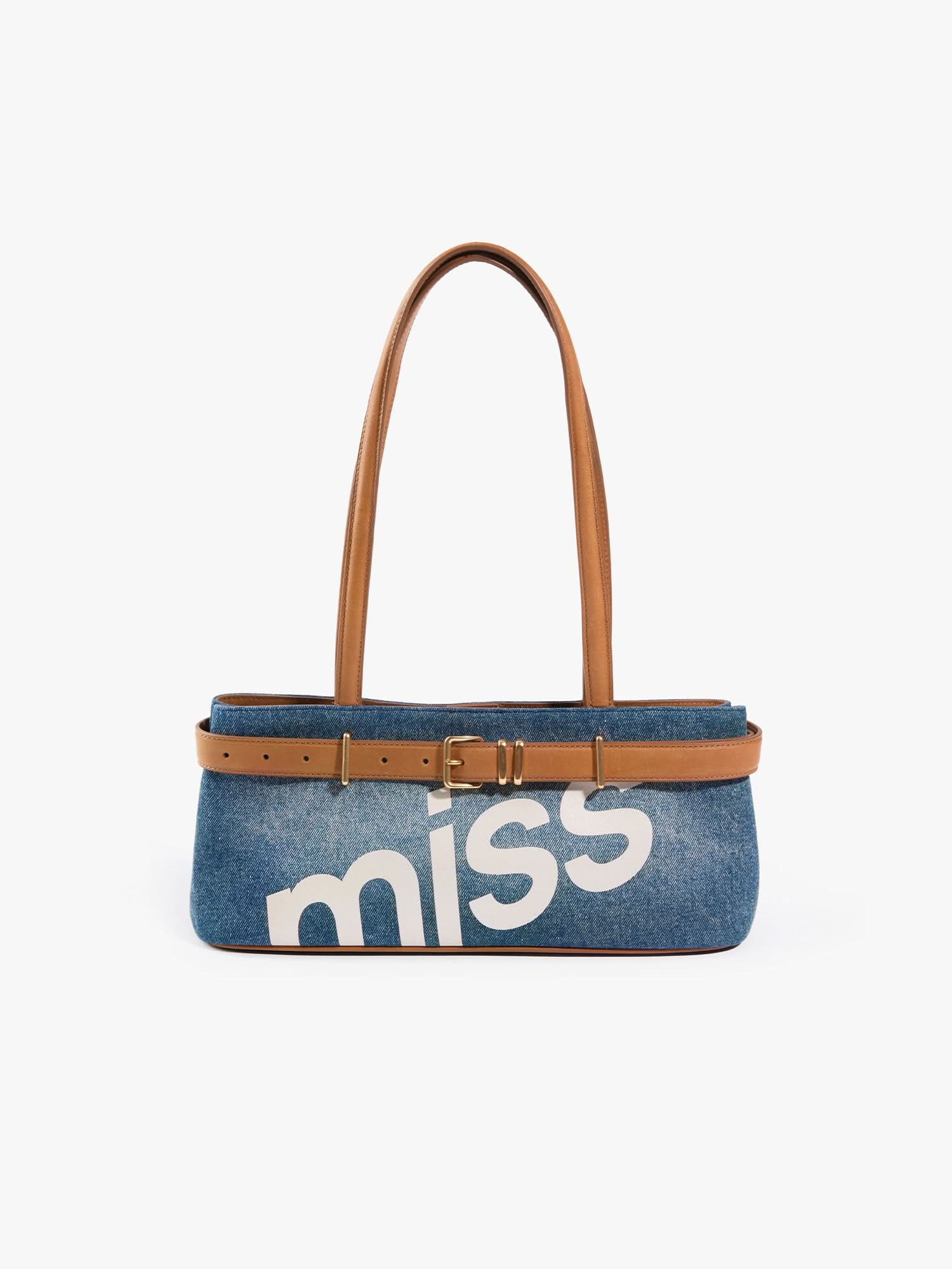 Leather Patch Denim Bag