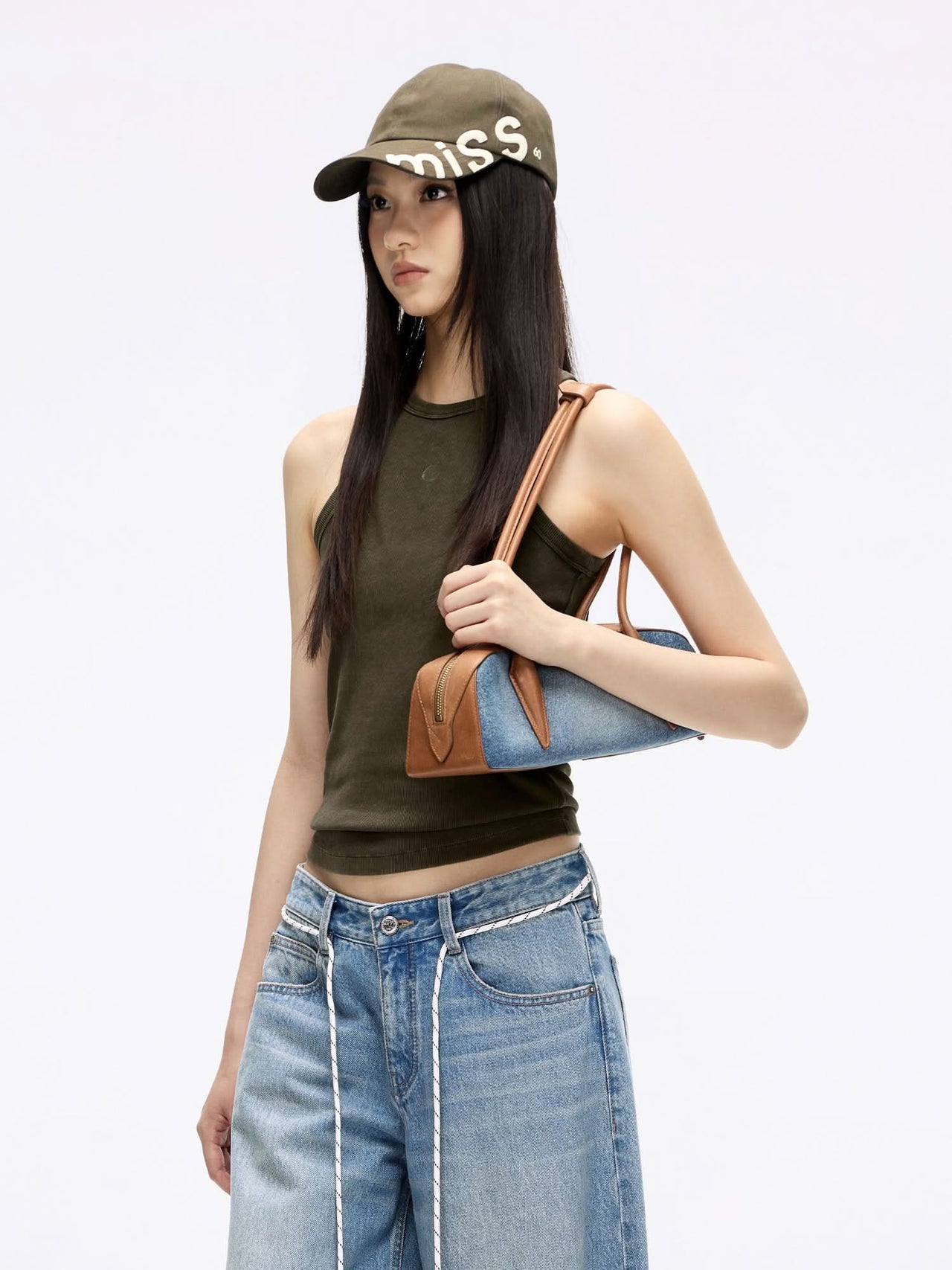Leather Patch Denim Bag