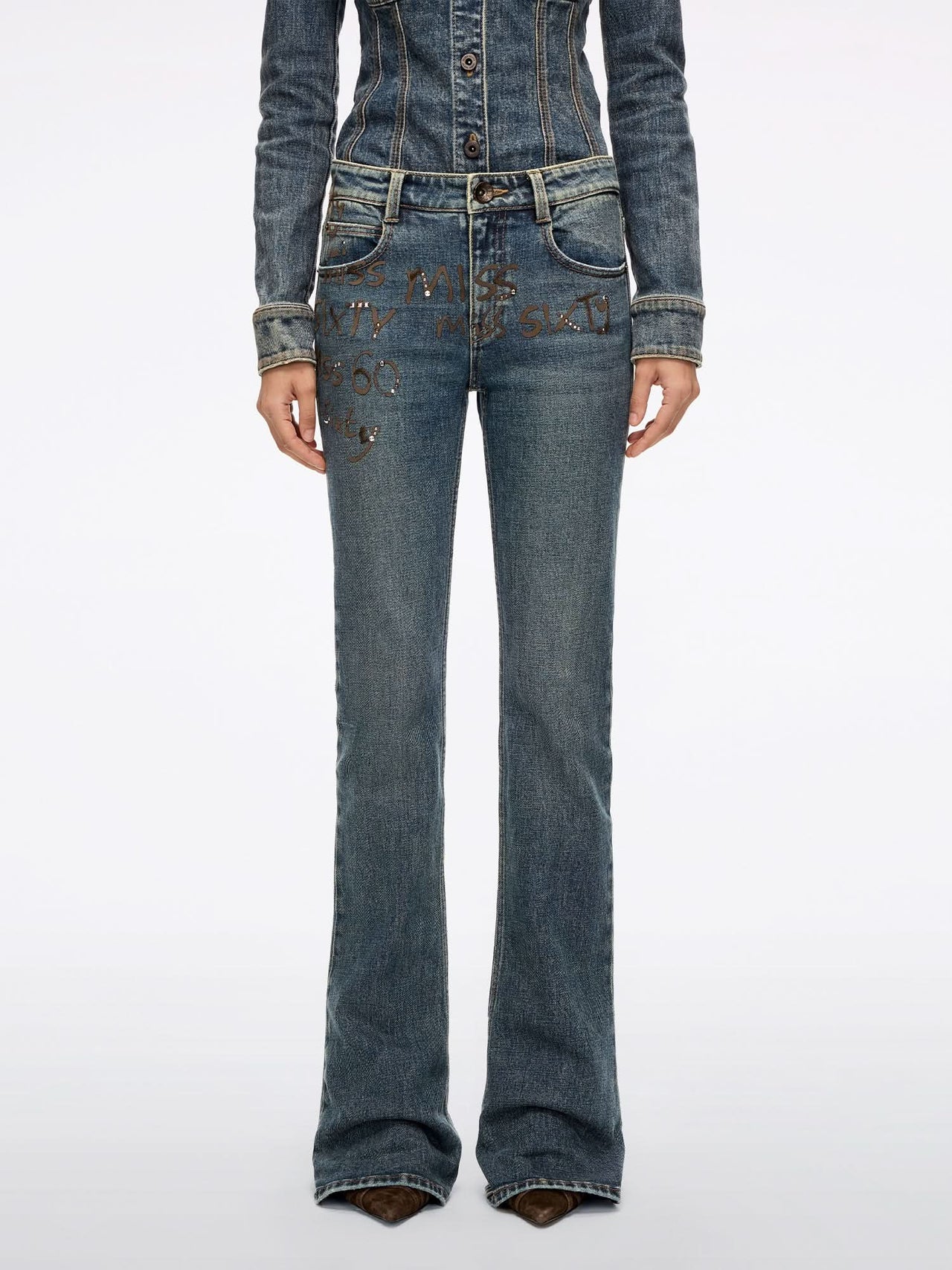 Rhinestone Flared Jeans