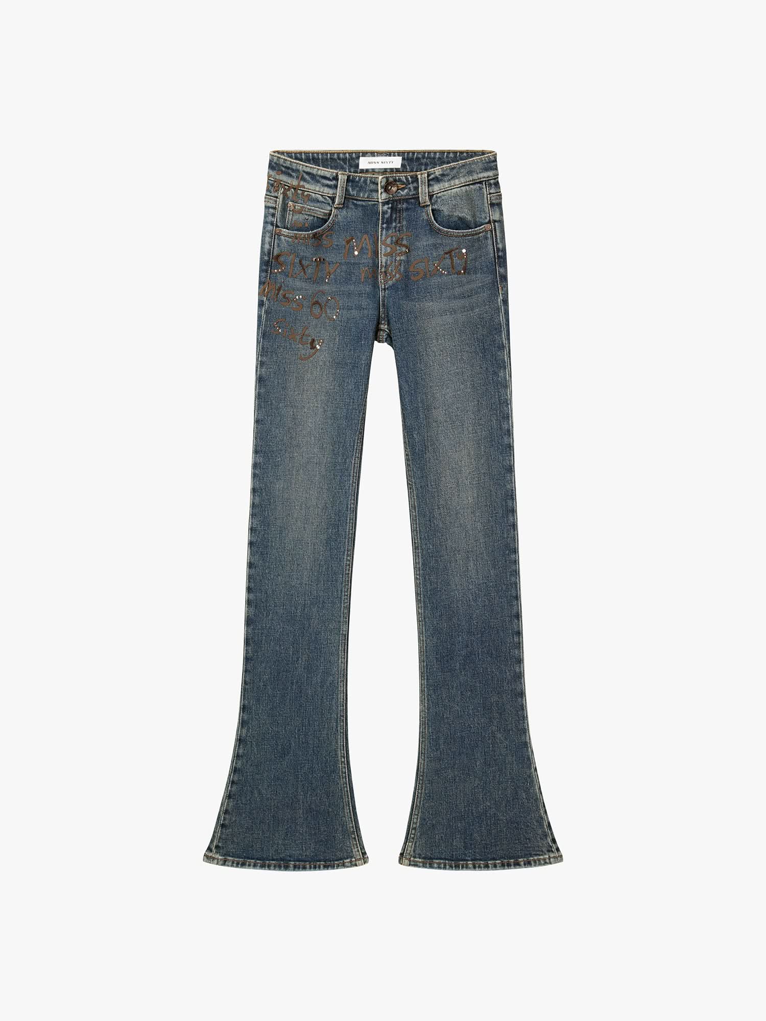 Rhinestone Flared Jeans