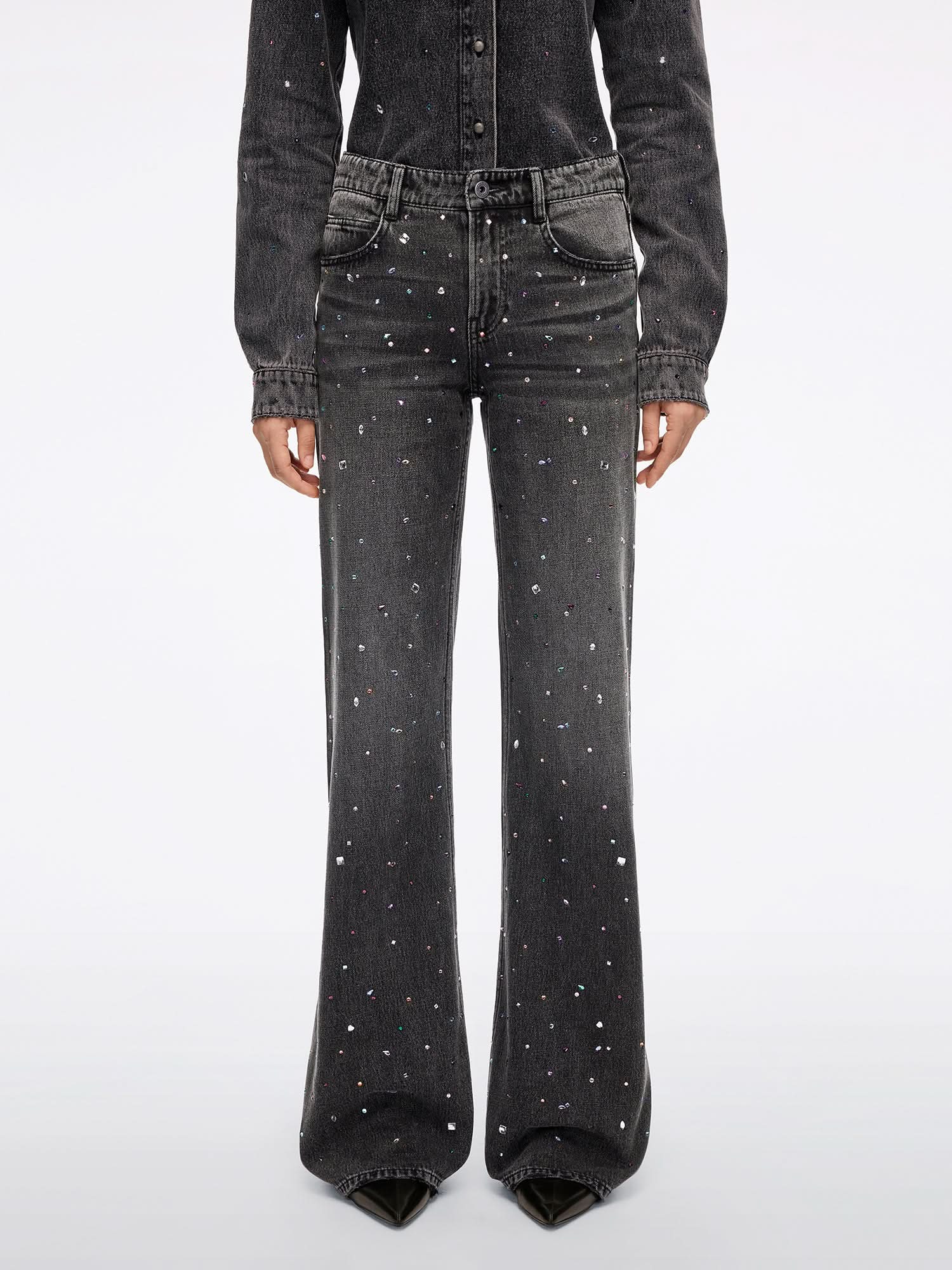 Rhinestone Flared Jeans