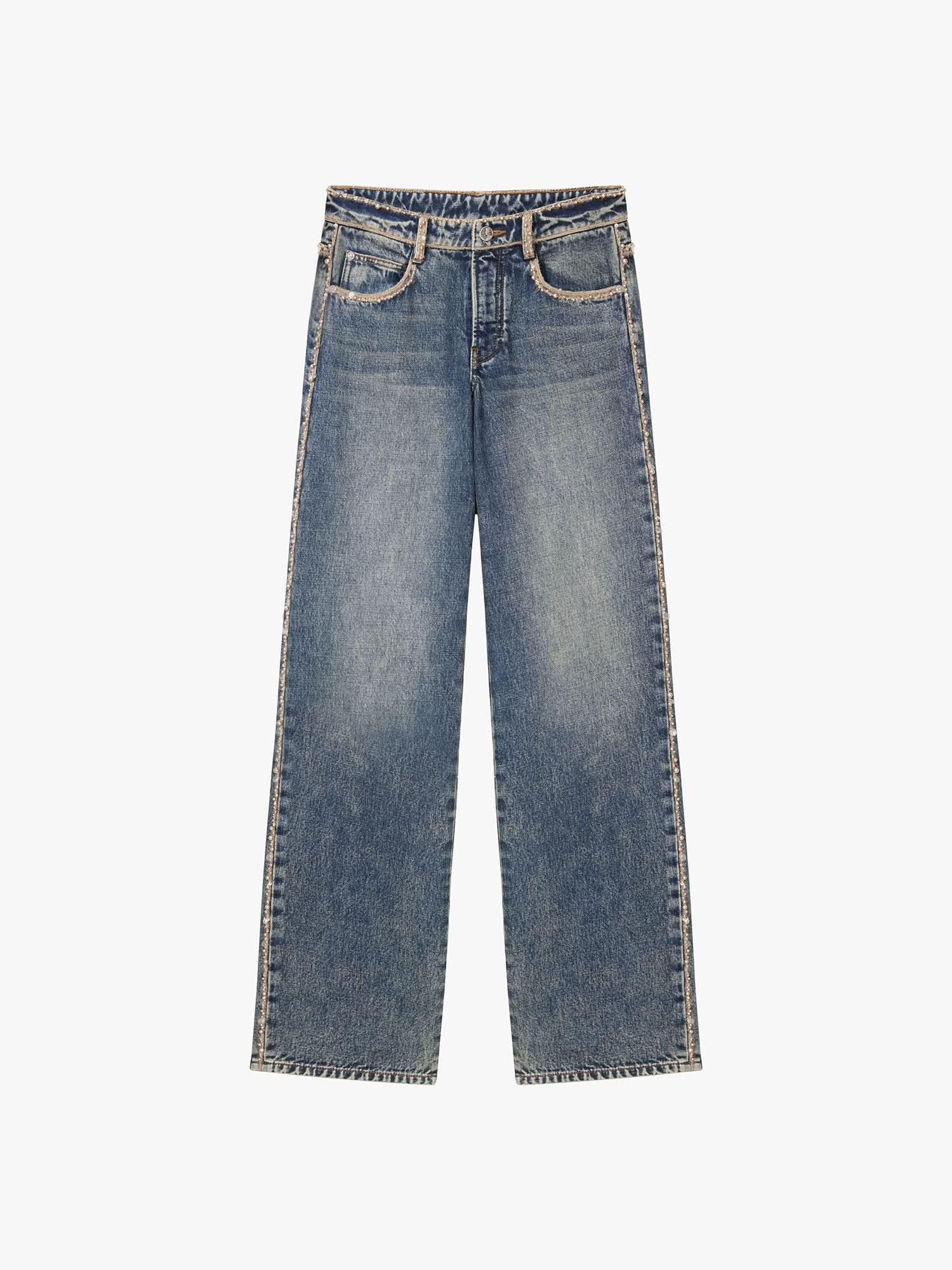 Beaded Straight-Leg Jeans