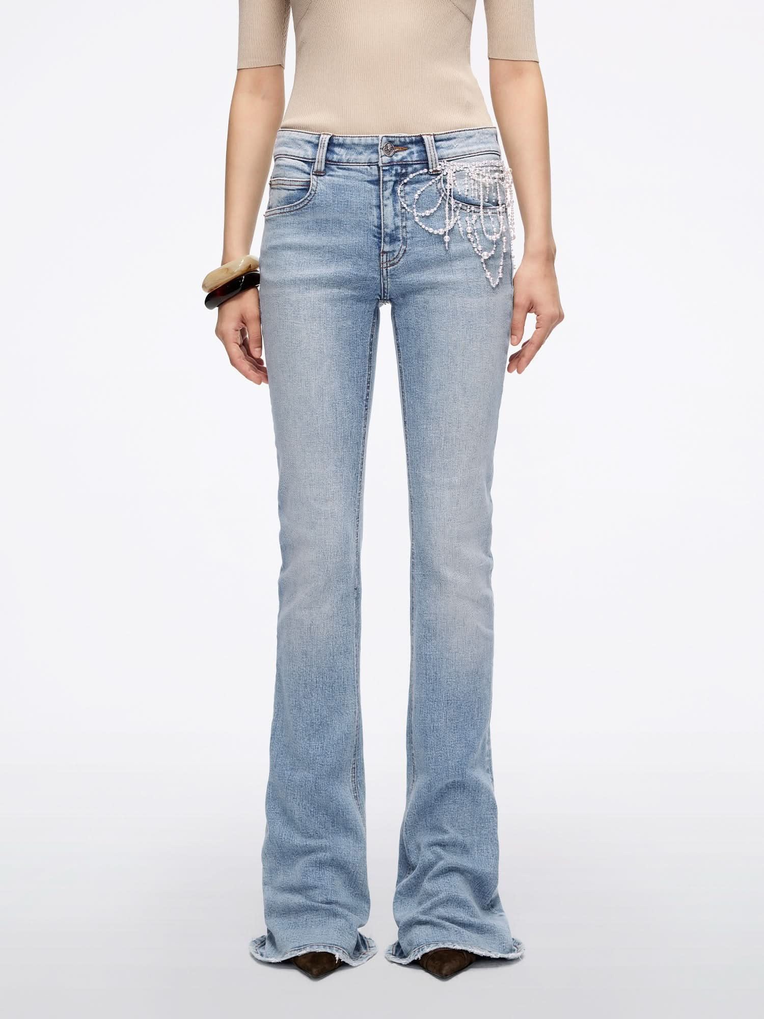 Beaded Flared Denim Jeans