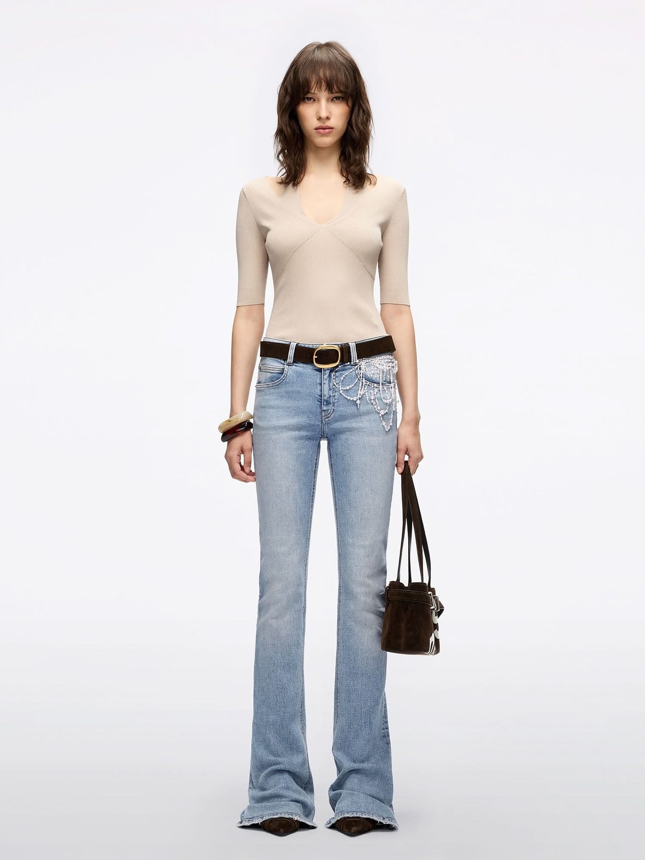 Beaded Flared Denim Jeans