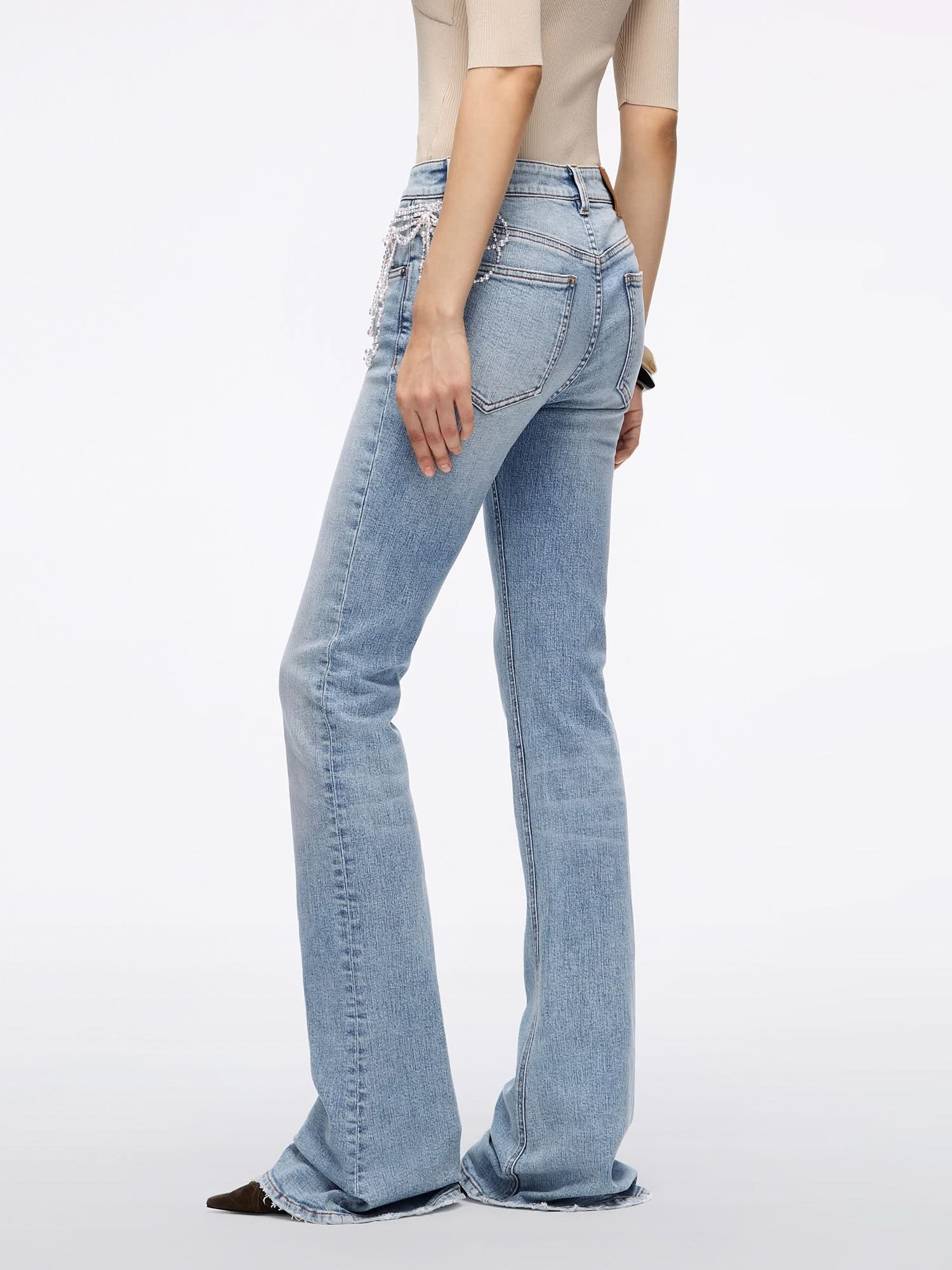 Beaded Flared Denim Jeans