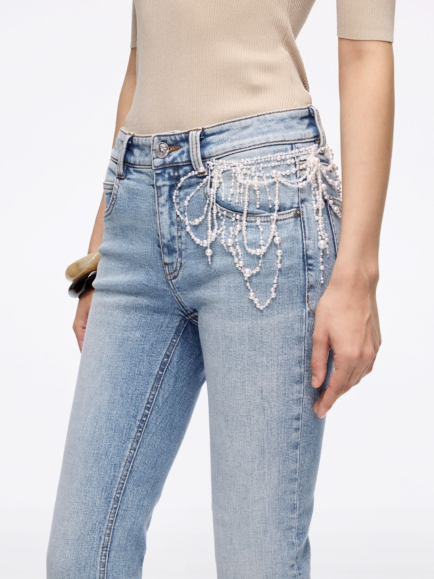 Beaded Flared Denim Jeans